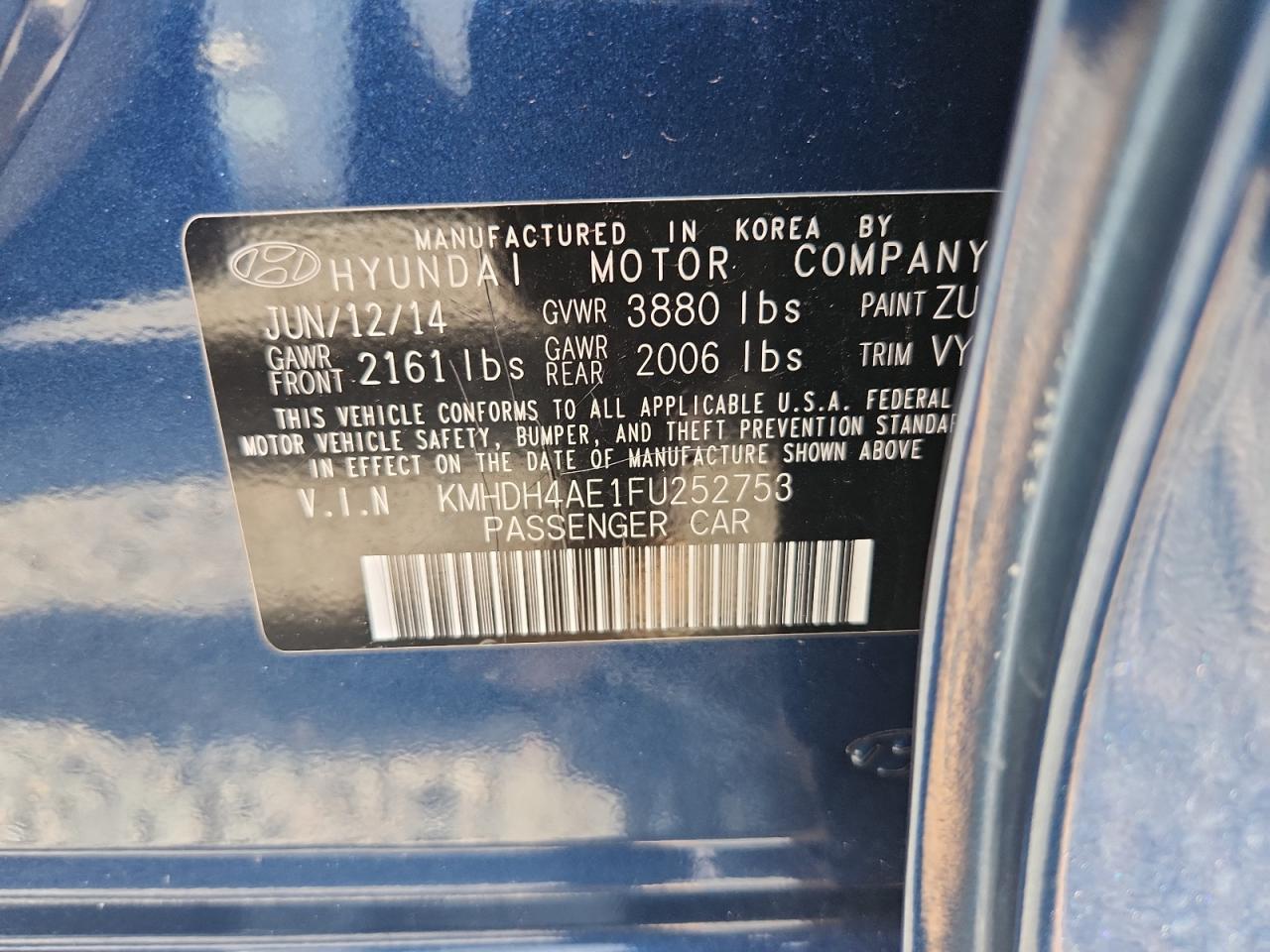 2015 Hyundai Elantra Se Blue vin: KMHDH4AE1FU252753