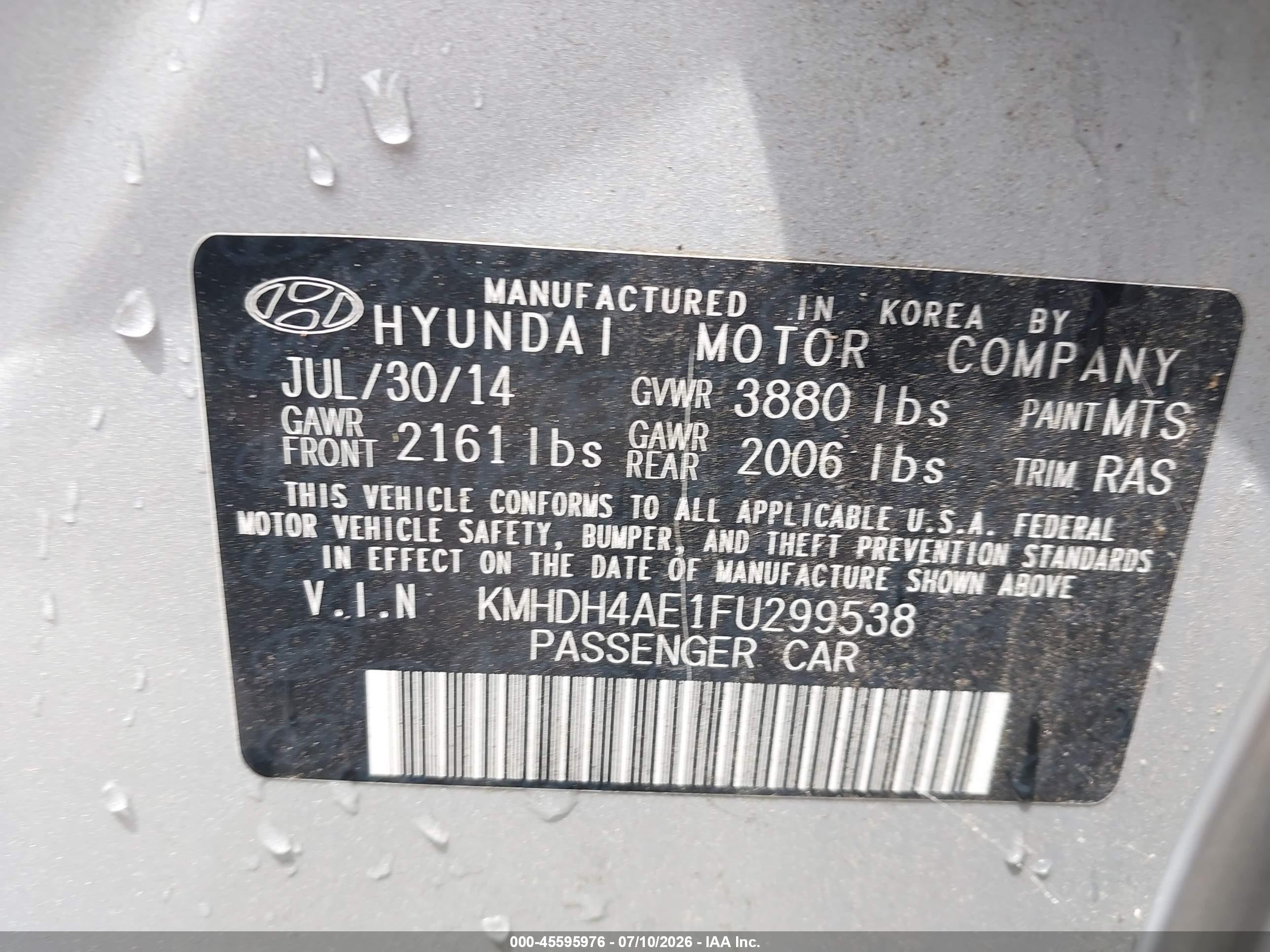 2015 Hyundai Elantra Se (ulsan Plant) Silver vin: KMHDH4AE1FU299538