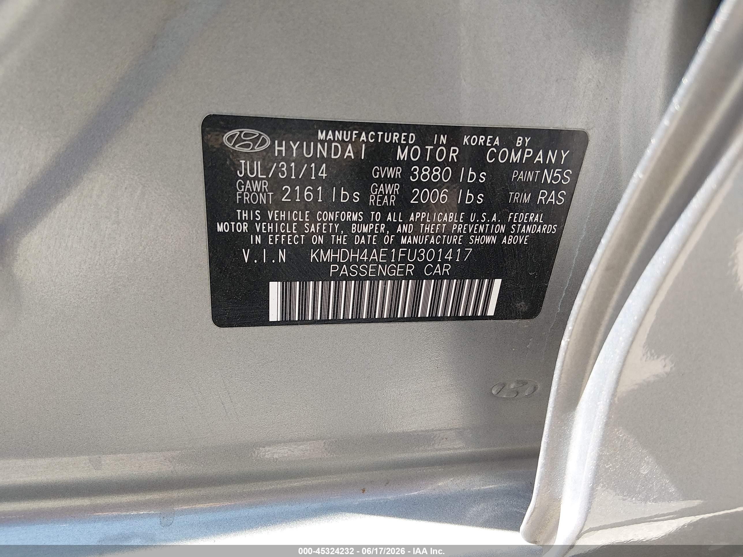2015 Hyundai Elantra Se Silver vin: KMHDH4AE1FU301417