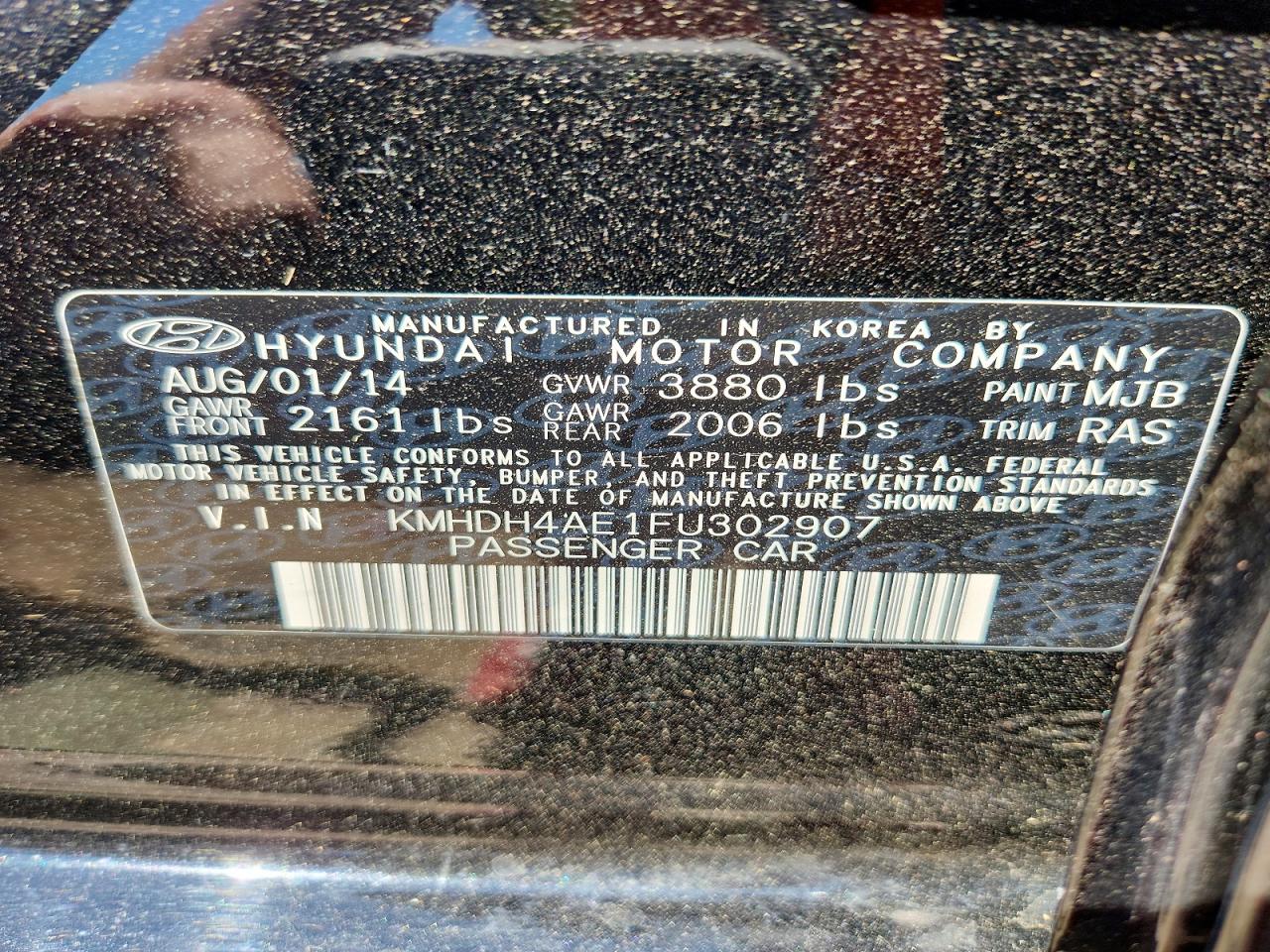 2015 Hyundai Elantra Se Black vin: KMHDH4AE1FU302907