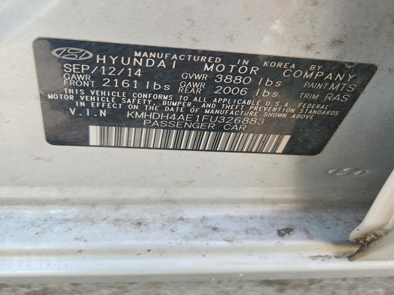 2015 Hyundai Elantra Limited Silver vin: KMHDH4AE1FU326883