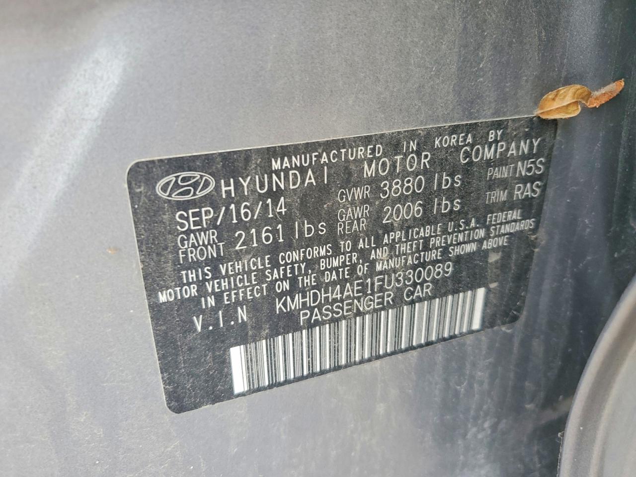 2015 Hyundai Elantra Se Gray vin: KMHDH4AE1FU330089