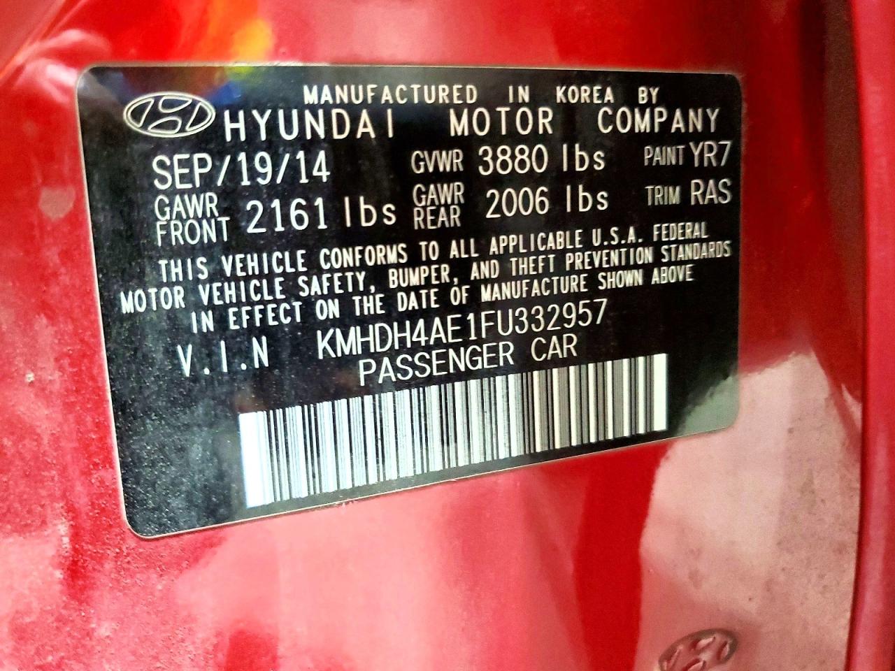 2015 Hyundai Elantra Se Красный vin: KMHDH4AE1FU332957