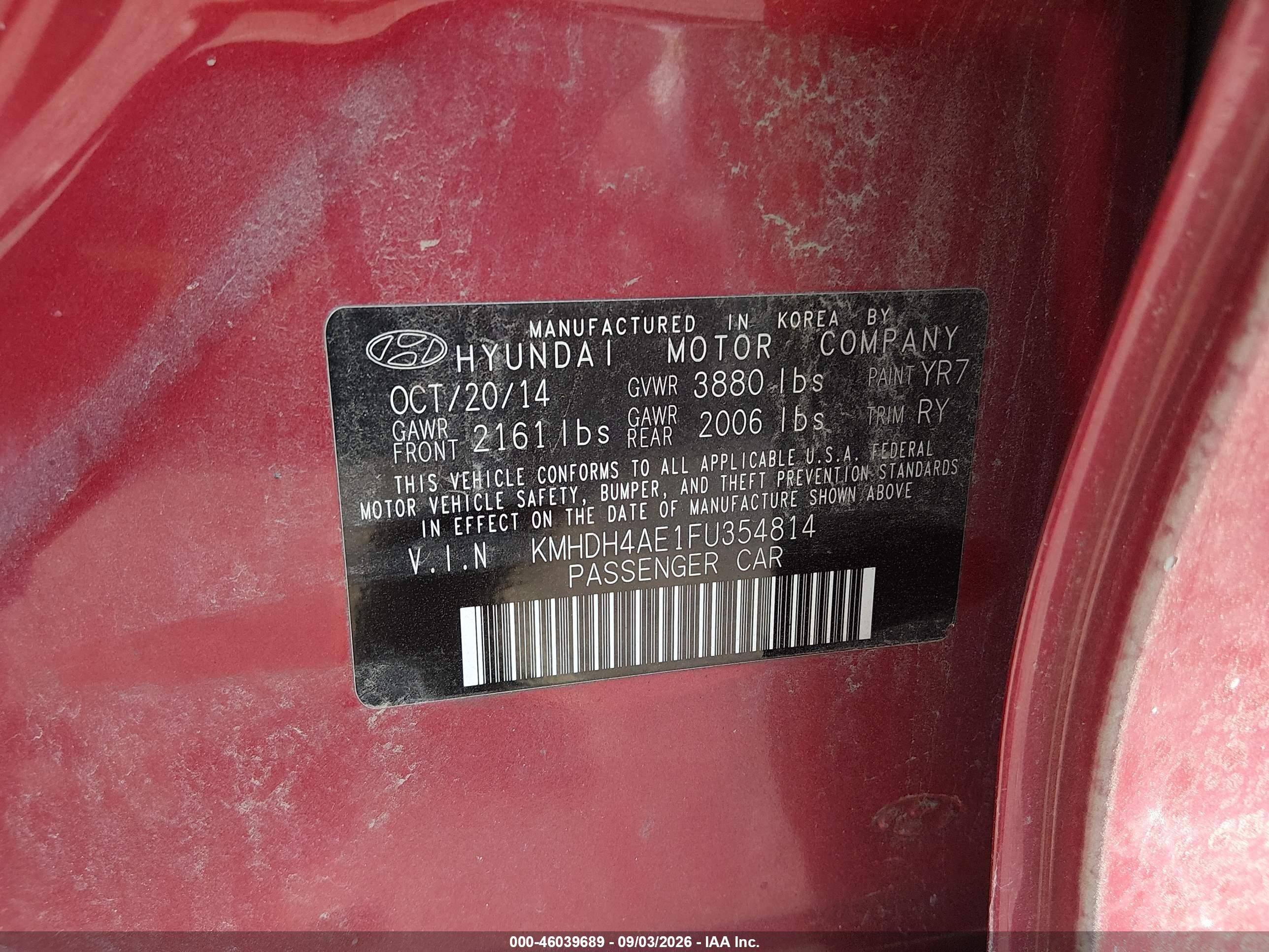 2015 Hyundai Elantra Se Красный vin: KMHDH4AE1FU354814