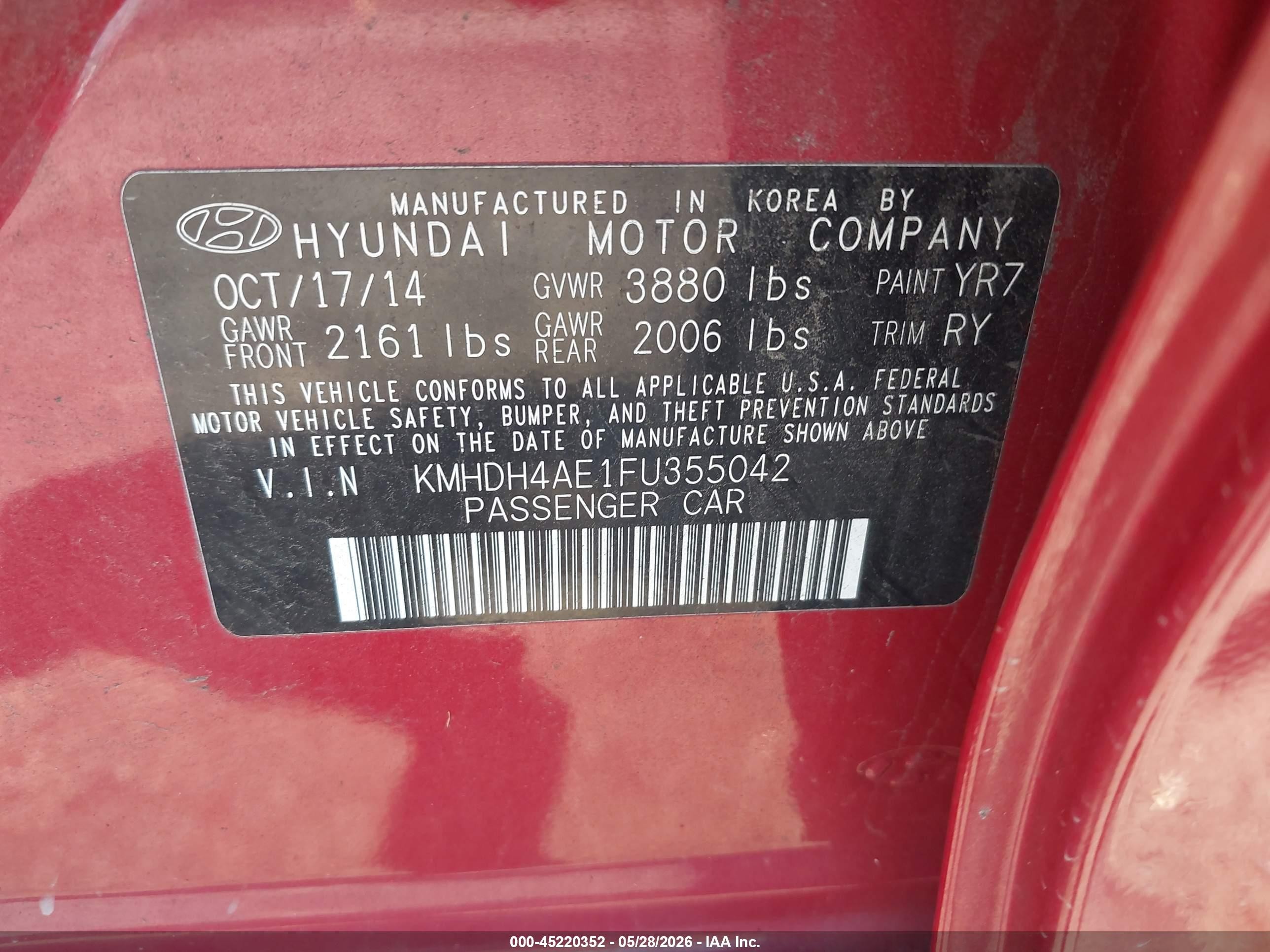 2015 Hyundai Elantra Se Red vin: KMHDH4AE1FU355042