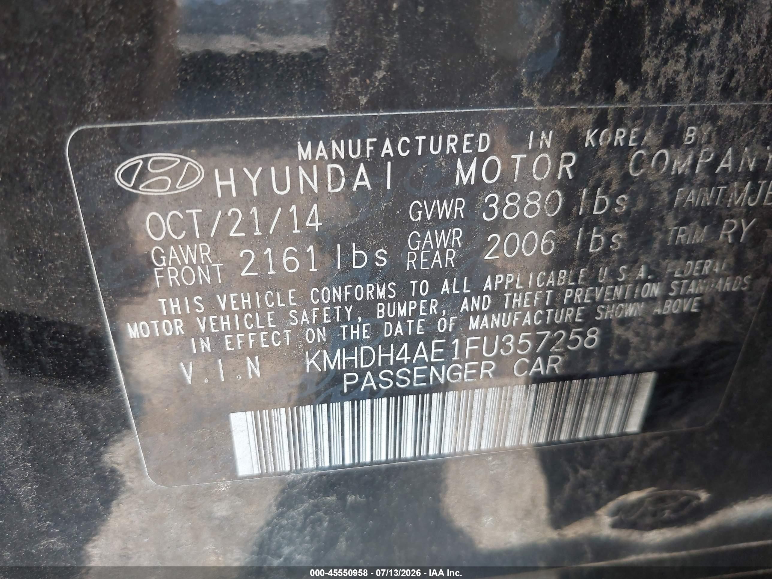 2015 Hyundai Elantra Se Черный vin: KMHDH4AE1FU357258