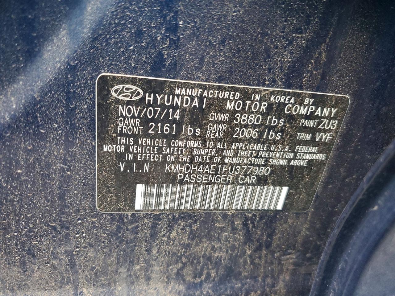 2015 Hyundai Elantra Se Blue vin: KMHDH4AE1FU377980