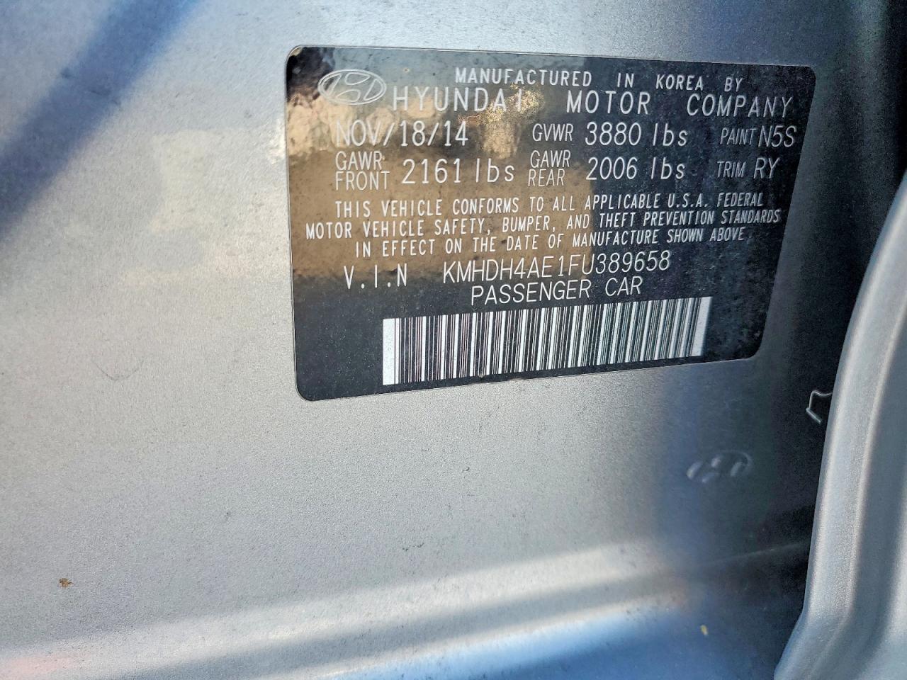 2015 Hyundai Elantra Limited Gray vin: KMHDH4AE1FU389658