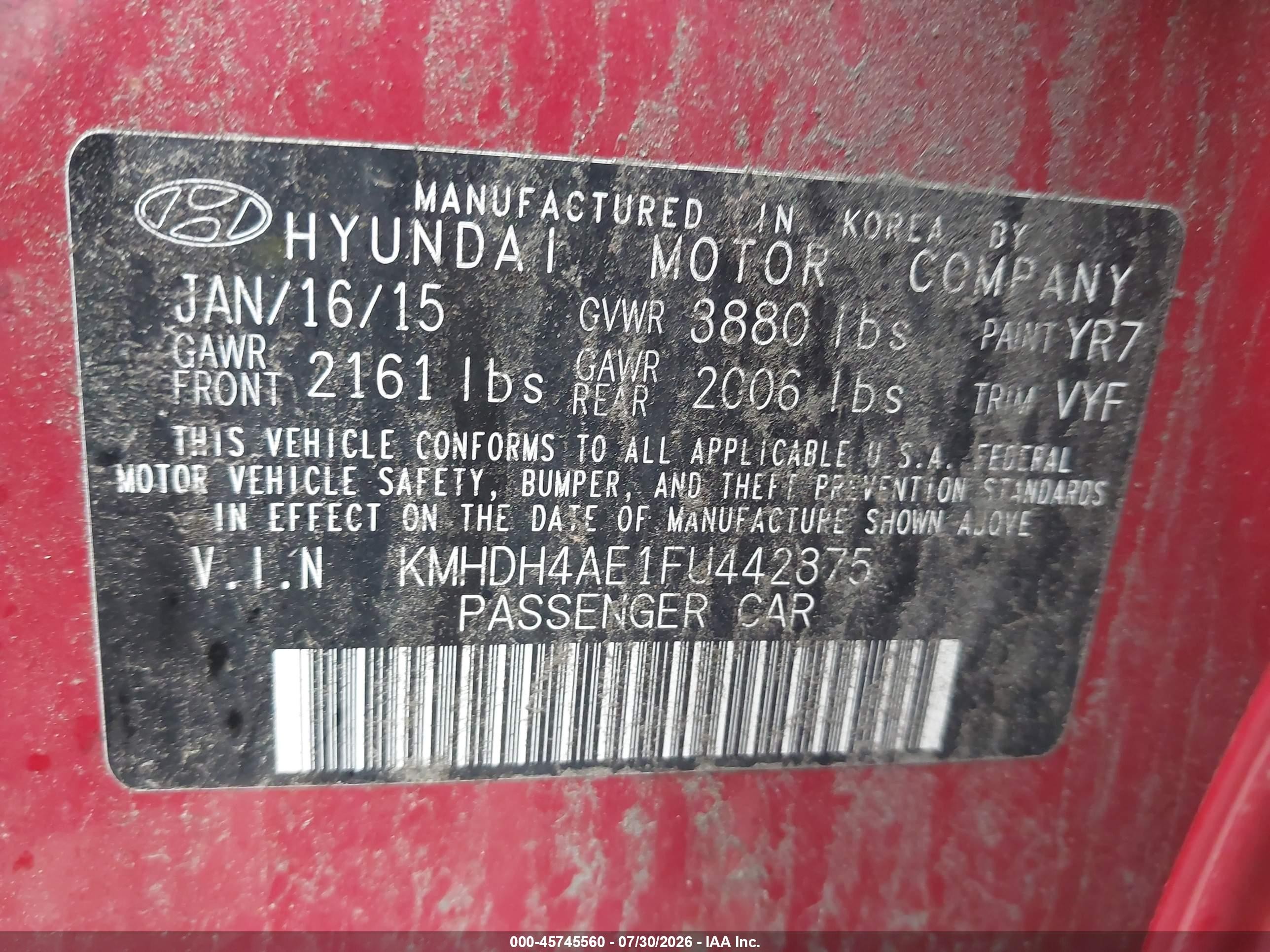 2015 Hyundai Elantra Se Red vin: KMHDH4AE1FU442875