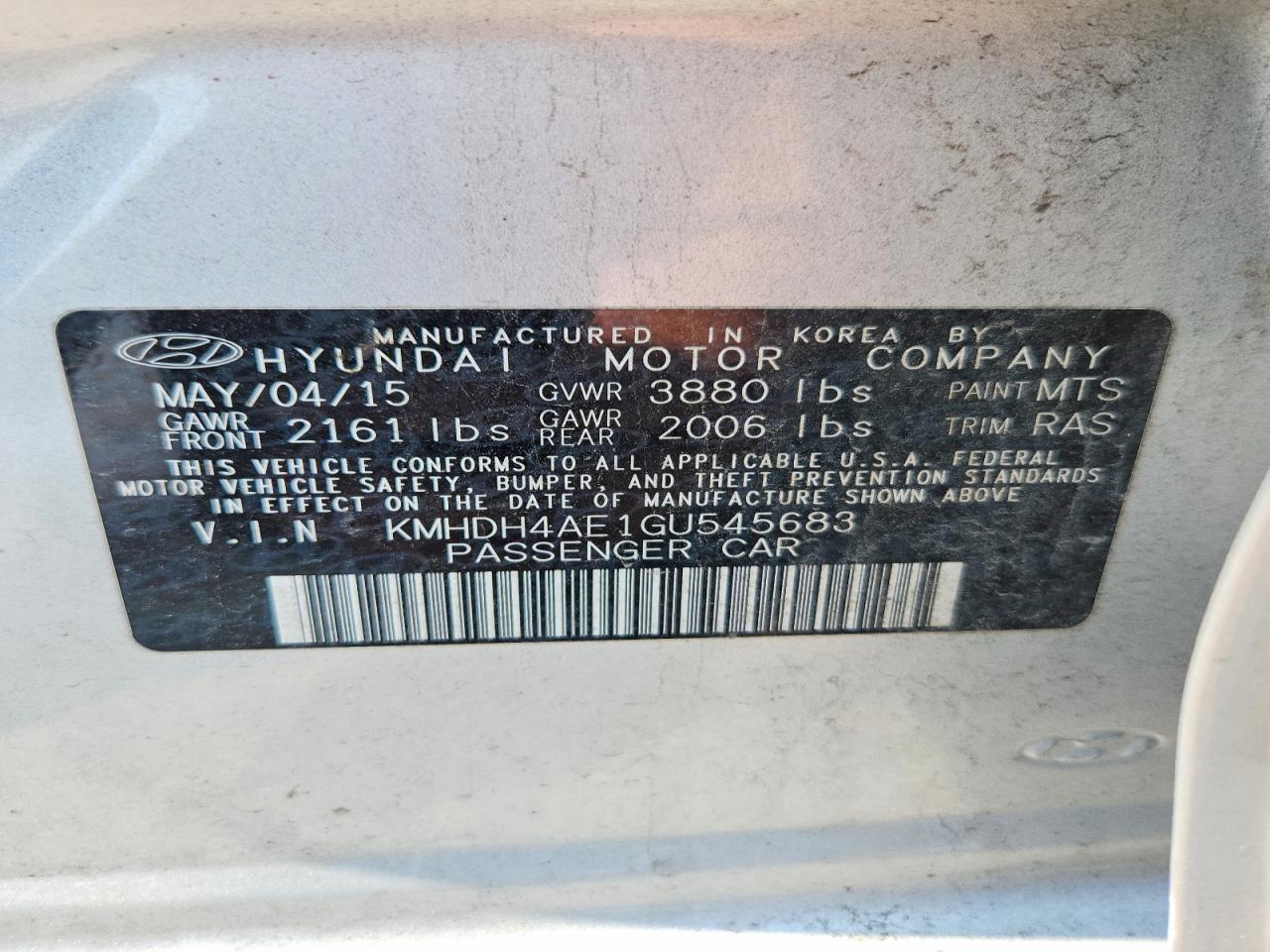 2016 Hyundai Elantra Se Silver vin: KMHDH4AE1GU545683