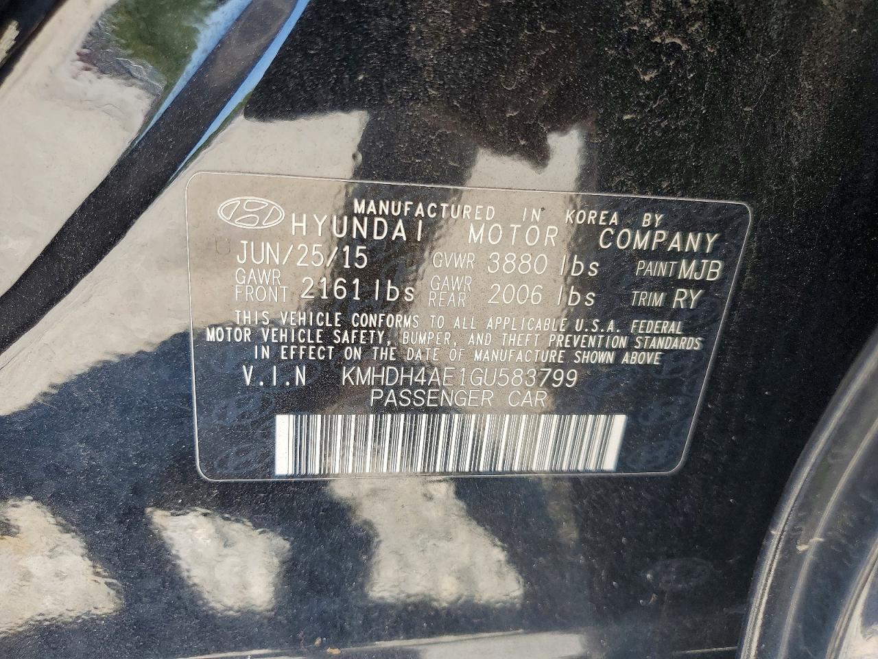 2016 Hyundai Elantra Value Edition Black vin: KMHDH4AE1GU583799
