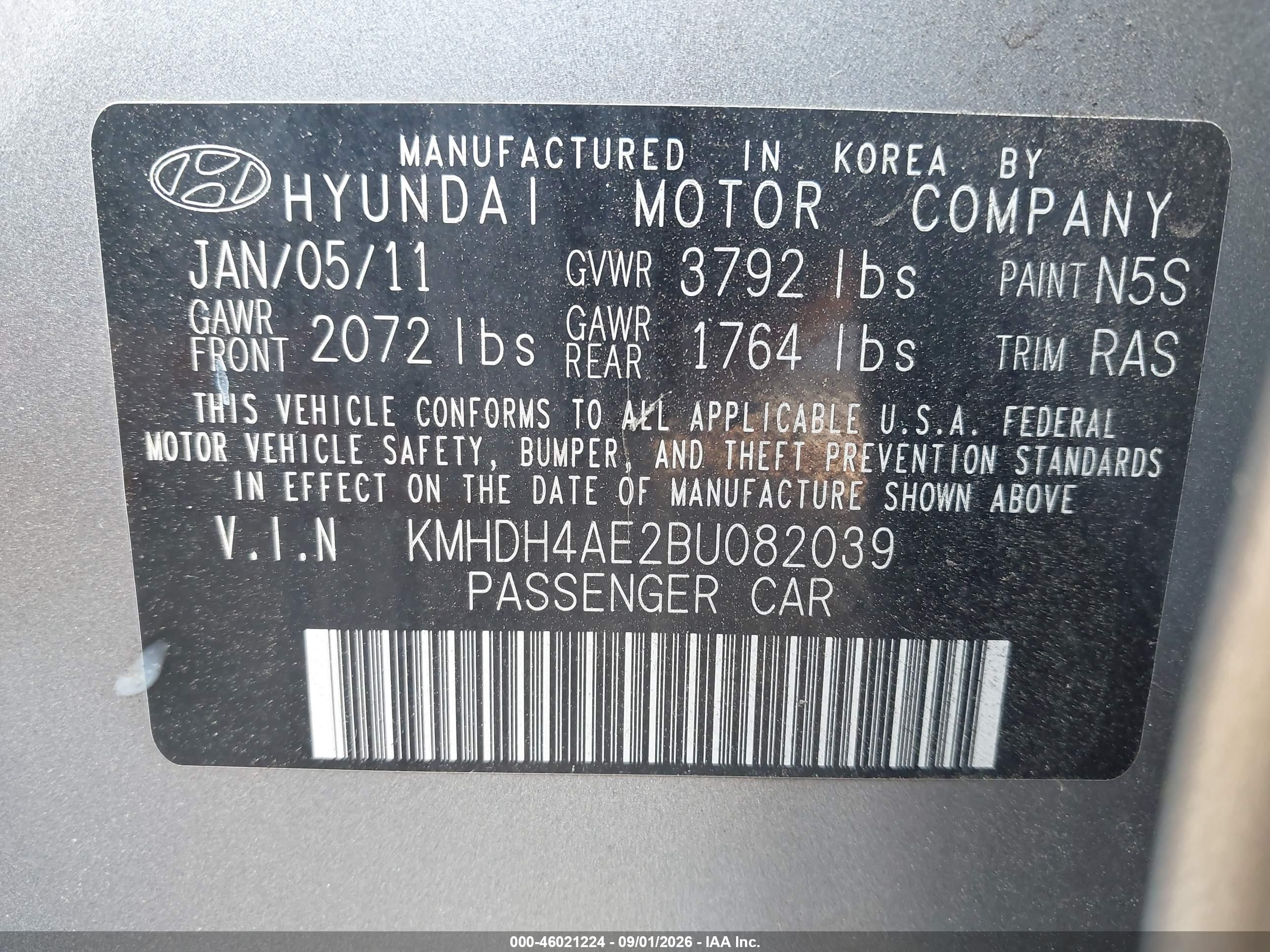 2011 Hyundai Elantra Limited (ulsan Plant) Silver vin: KMHDH4AE2BU082039