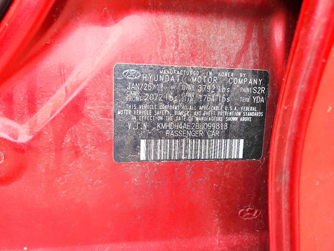 2011 Hyundai Elantra Limited Red vin: KMHDH4AE2BU099813