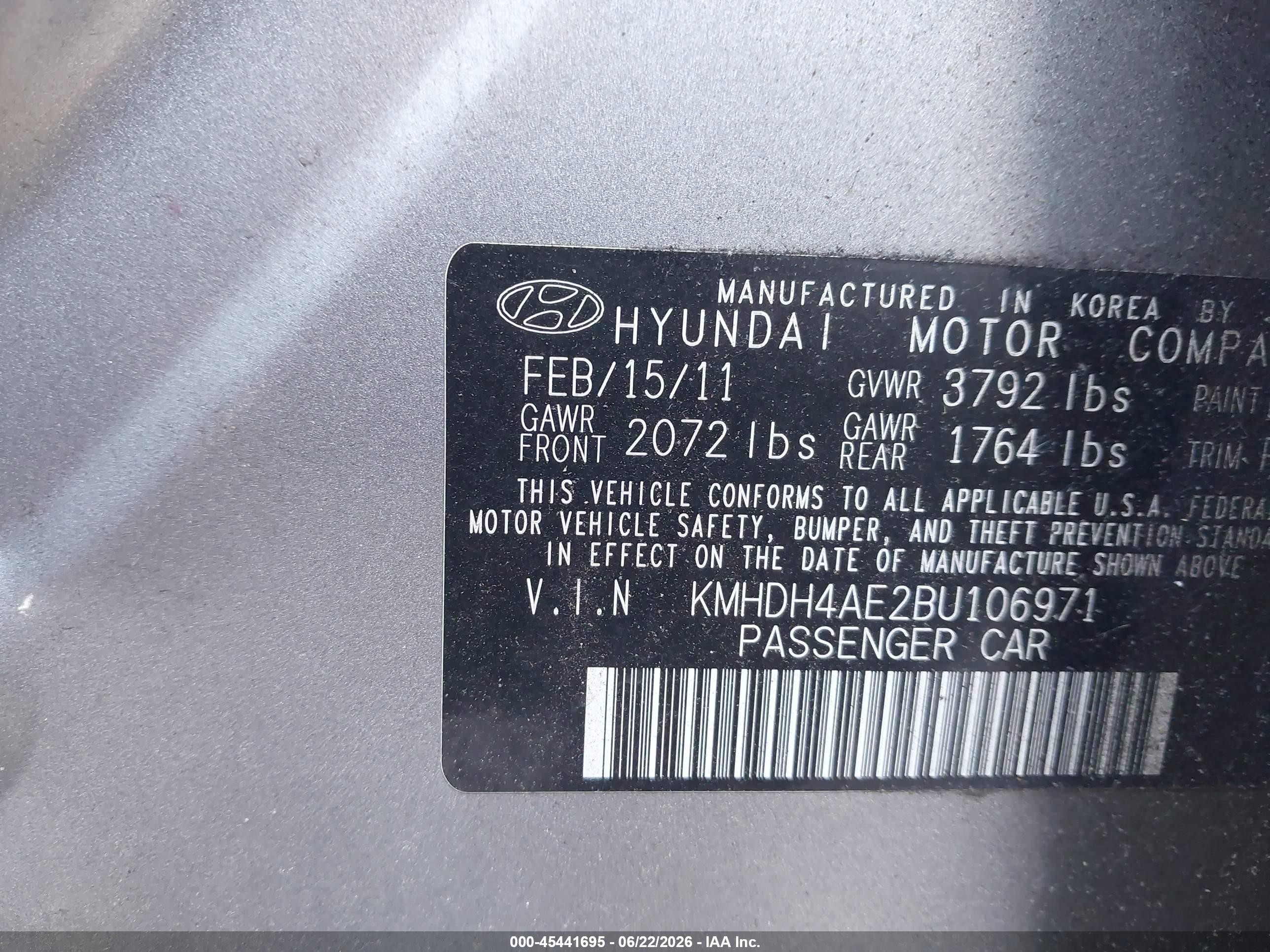 2011 Hyundai Elantra Gls (ulsan Plant) Серый vin: KMHDH4AE2BU106971