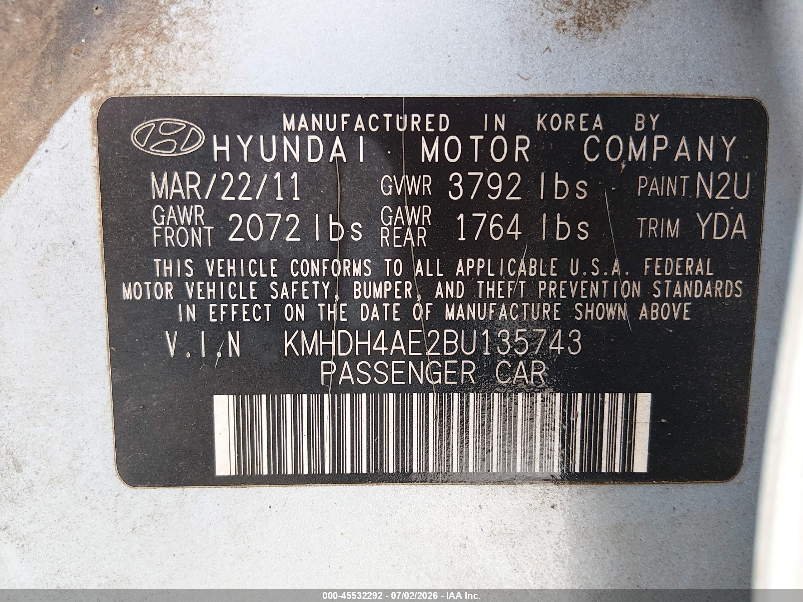 2011 Hyundai Elantra Limited (ulsan Plant) Синий vin: KMHDH4AE2BU135743