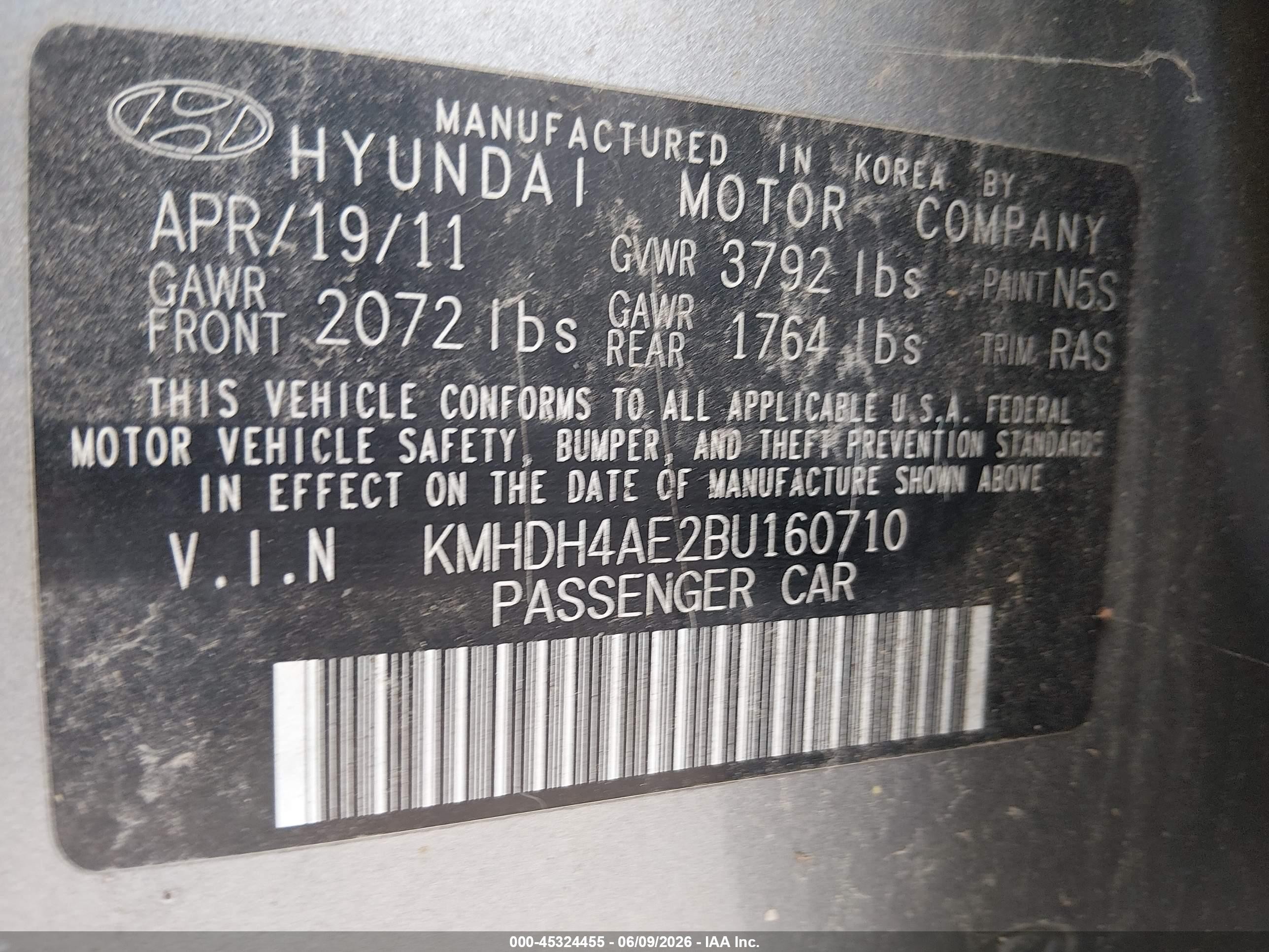 2011 Hyundai Elantra Gls (ulsan Plant) Silver vin: KMHDH4AE2BU160710