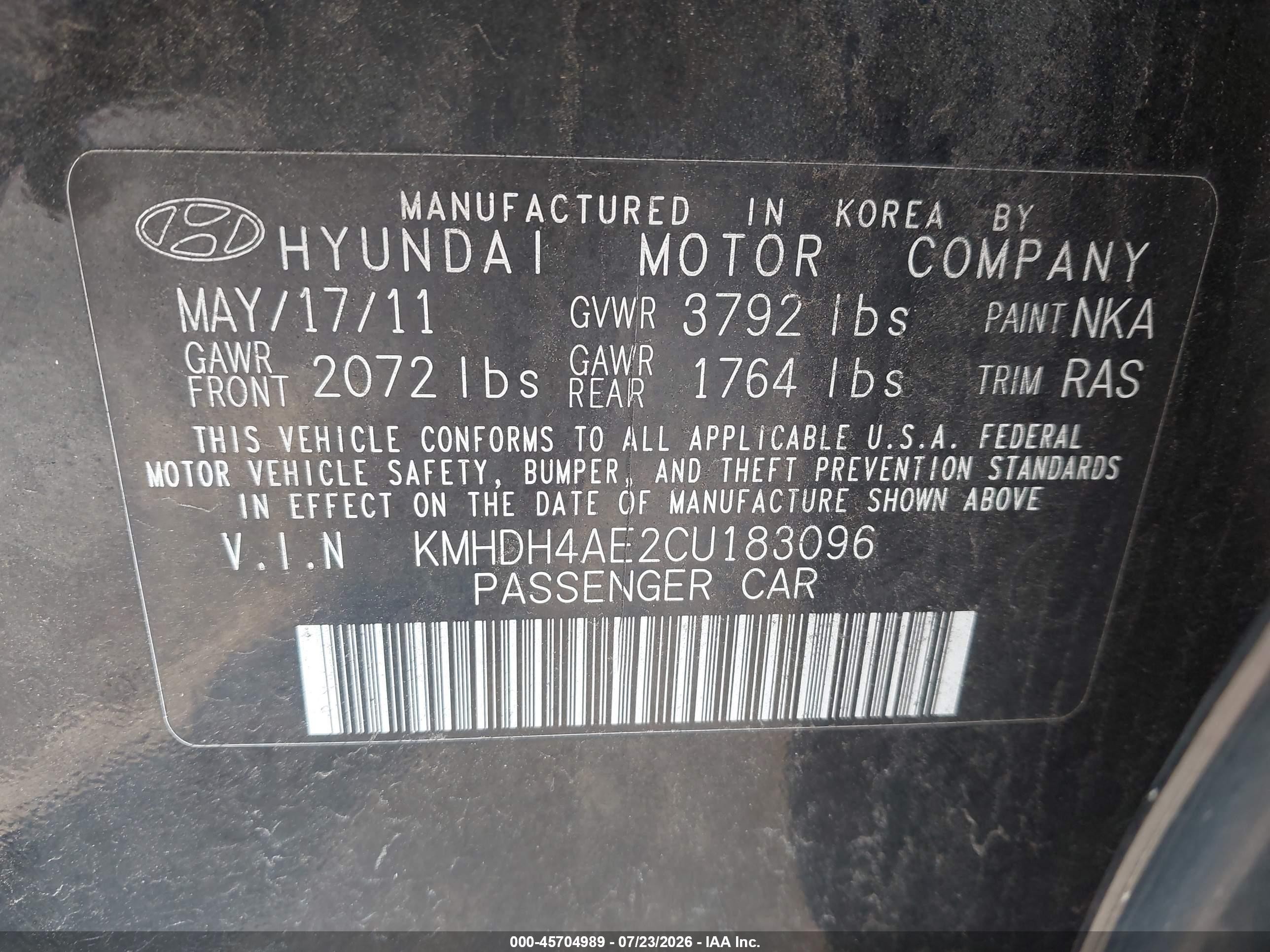 2012 Hyundai Elantra Gls (ulsan Plant) Black vin: KMHDH4AE2CU183096