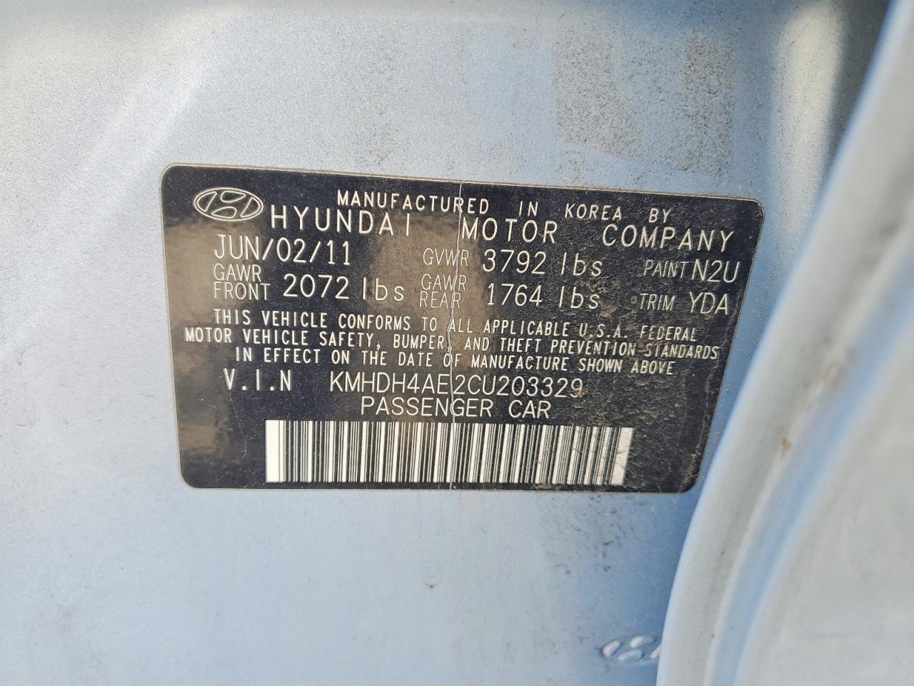 2012 Hyundai Elantra Limited Blue vin: KMHDH4AE2CU203329
