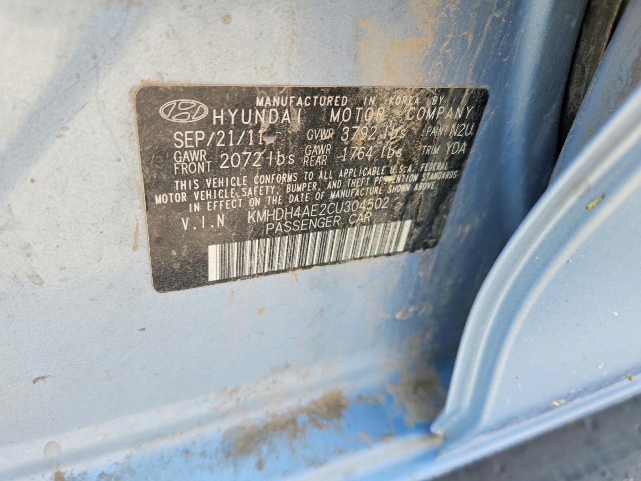 2012 Hyundai Elantra Blue vin: KMHDH4AE2CU304502