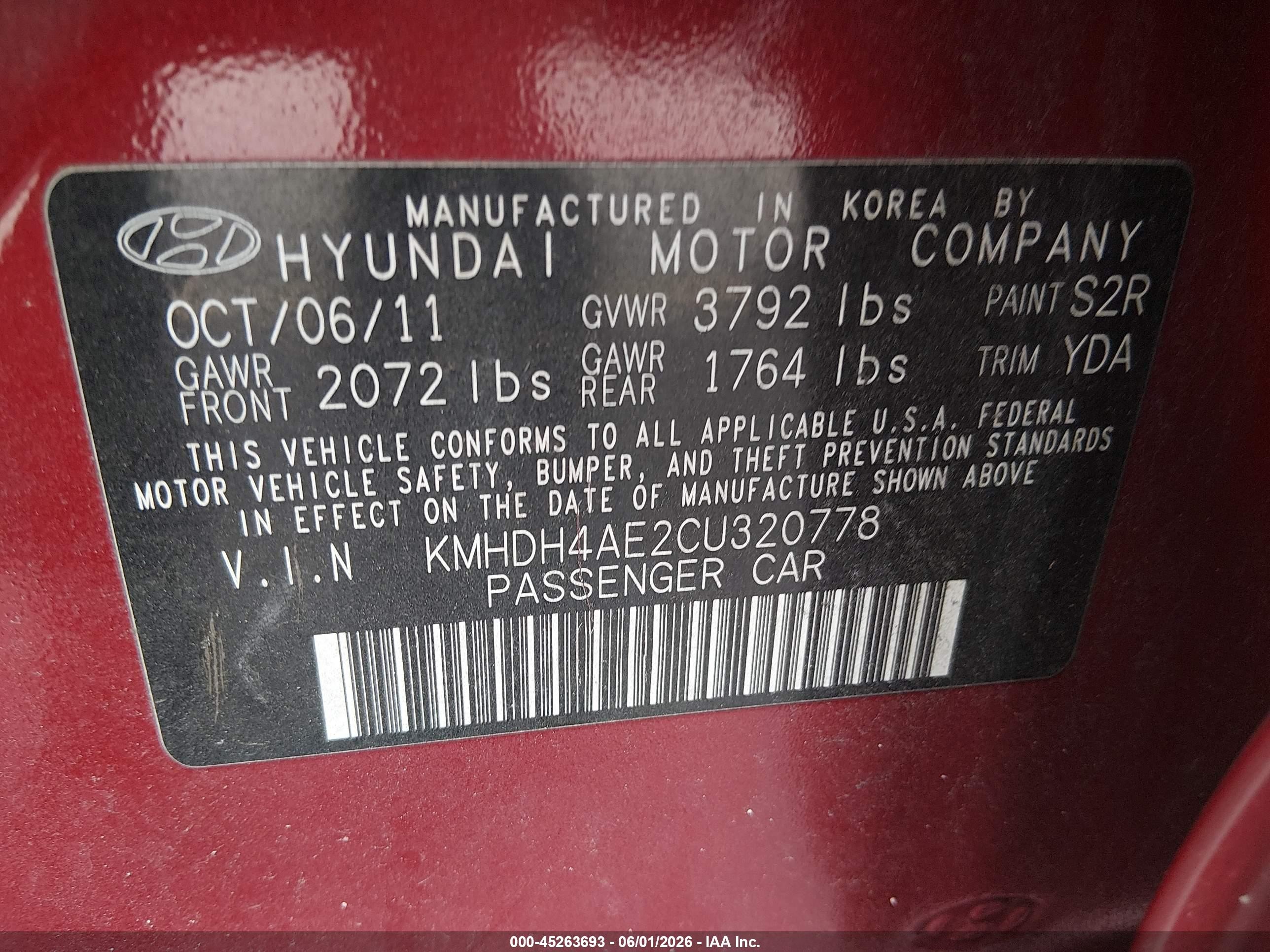 2012 Hyundai Elantra Limited (ulsan Plant) Red vin: KMHDH4AE2CU320778