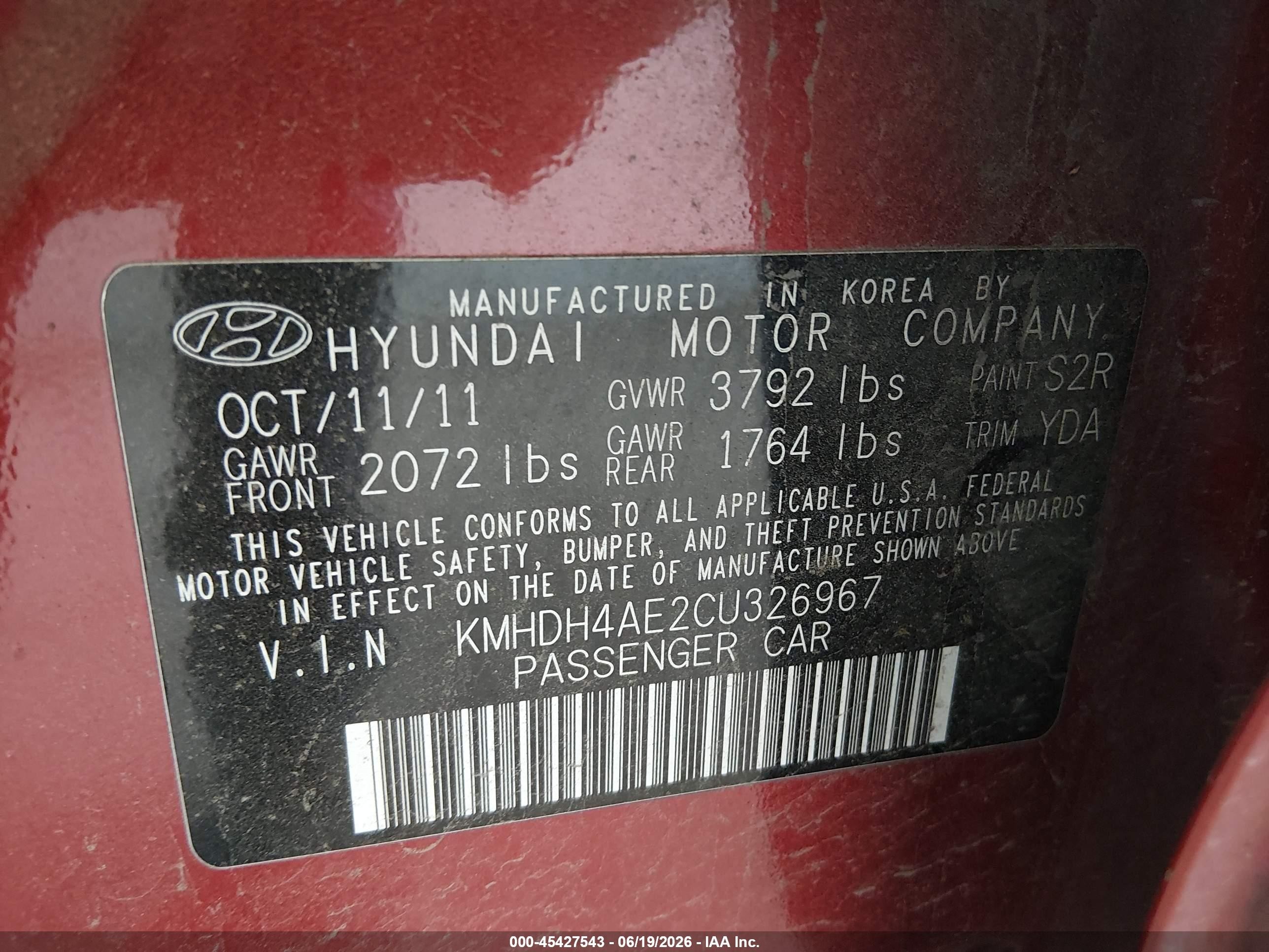 2012 Hyundai Elantra Gls (ulsan Plant) Red vin: KMHDH4AE2CU326967