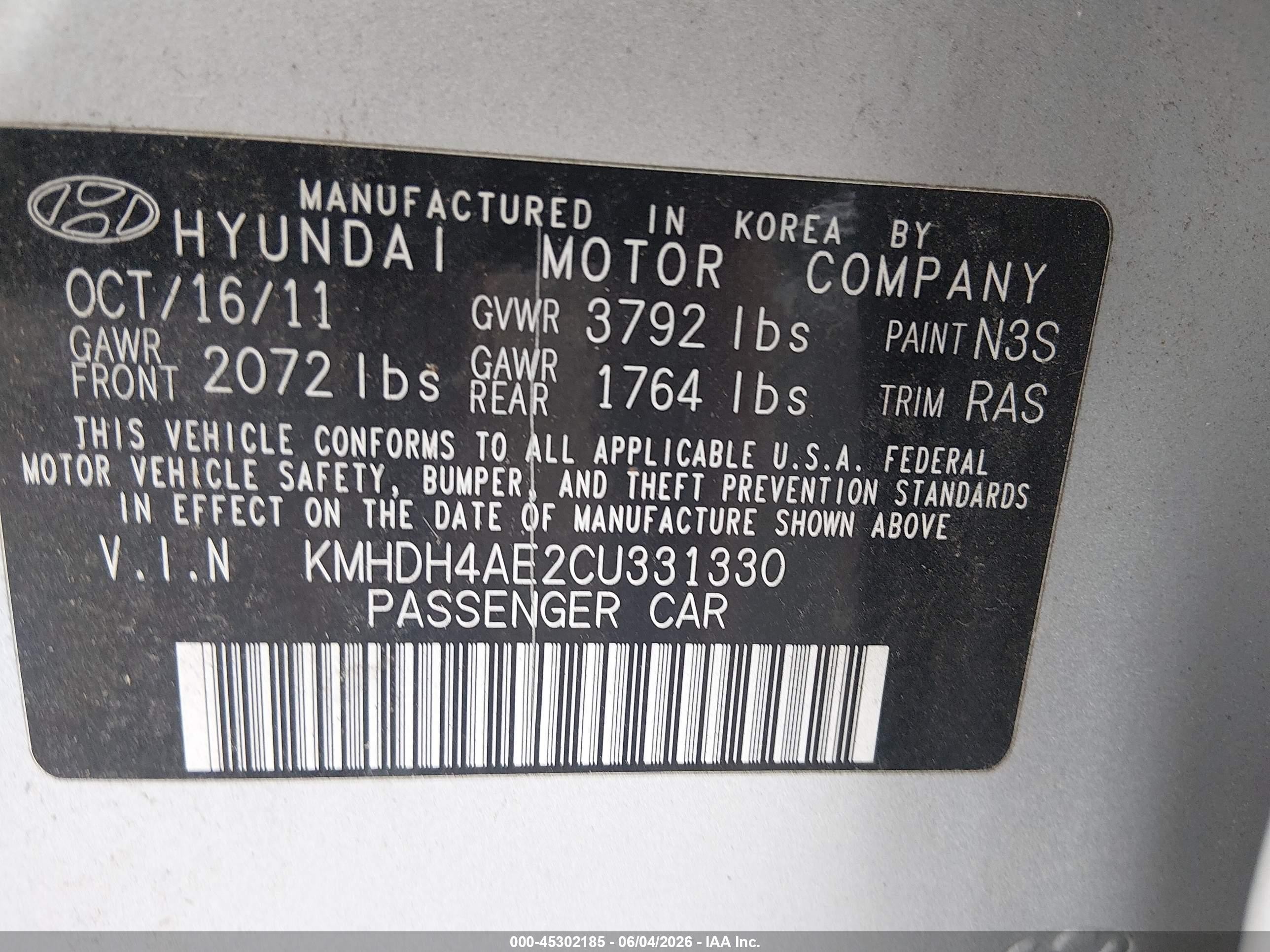 2012 Hyundai Elantra Gls (ulsan Plant) Silver vin: KMHDH4AE2CU331330