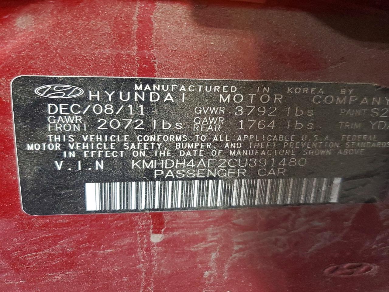 2012 Hyundai Elantra Limited Red vin: KMHDH4AE2CU391480