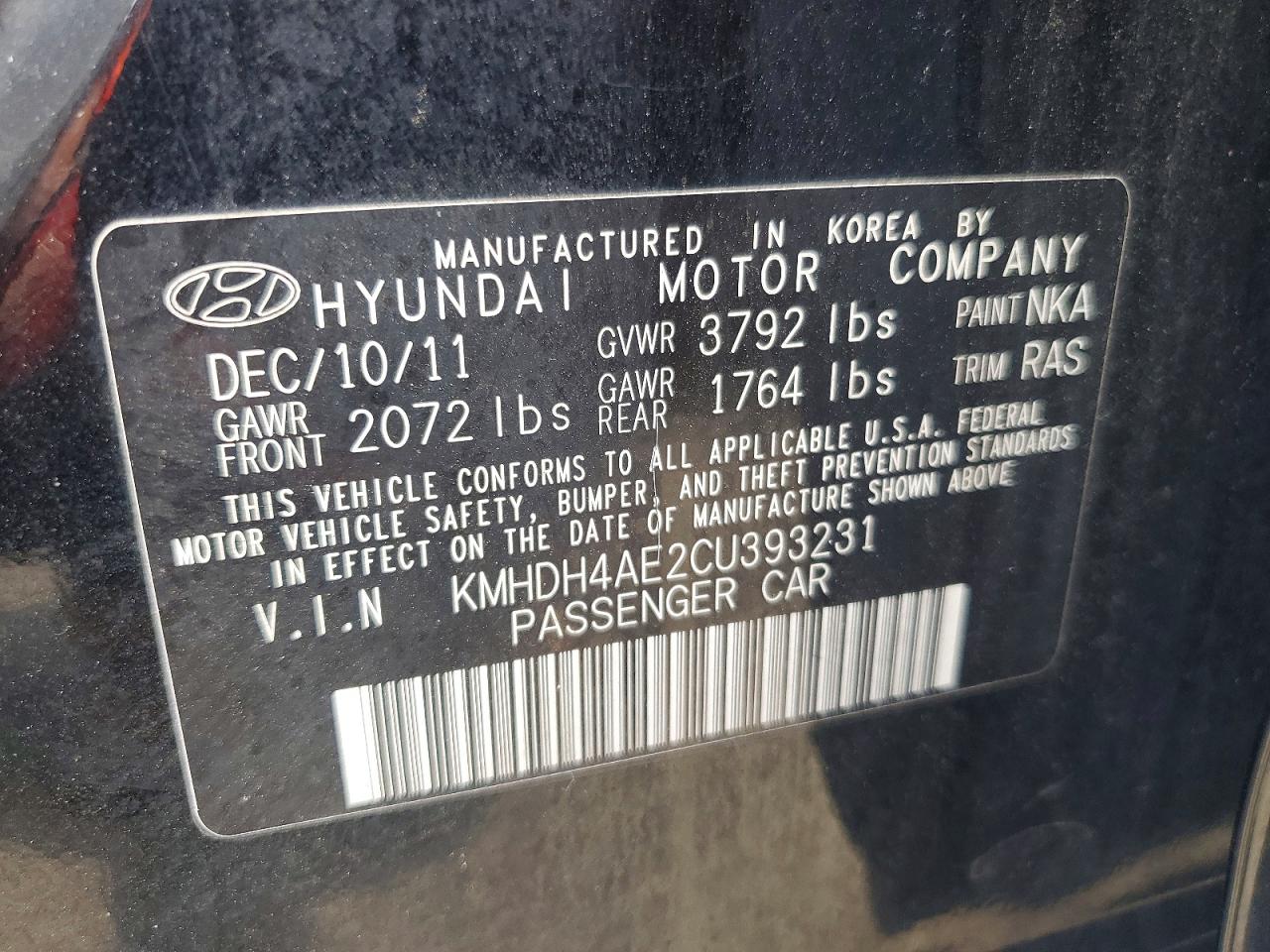 2012 Hyundai Elantra Limited Black vin: KMHDH4AE2CU393231