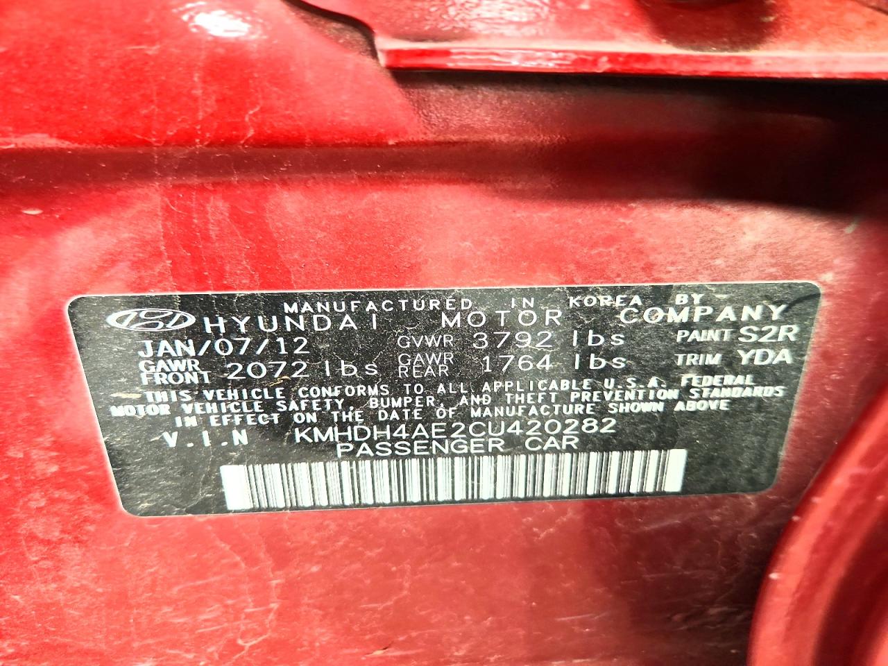 2012 Hyundai Elantra Gls Red vin: KMHDH4AE2CU420282
