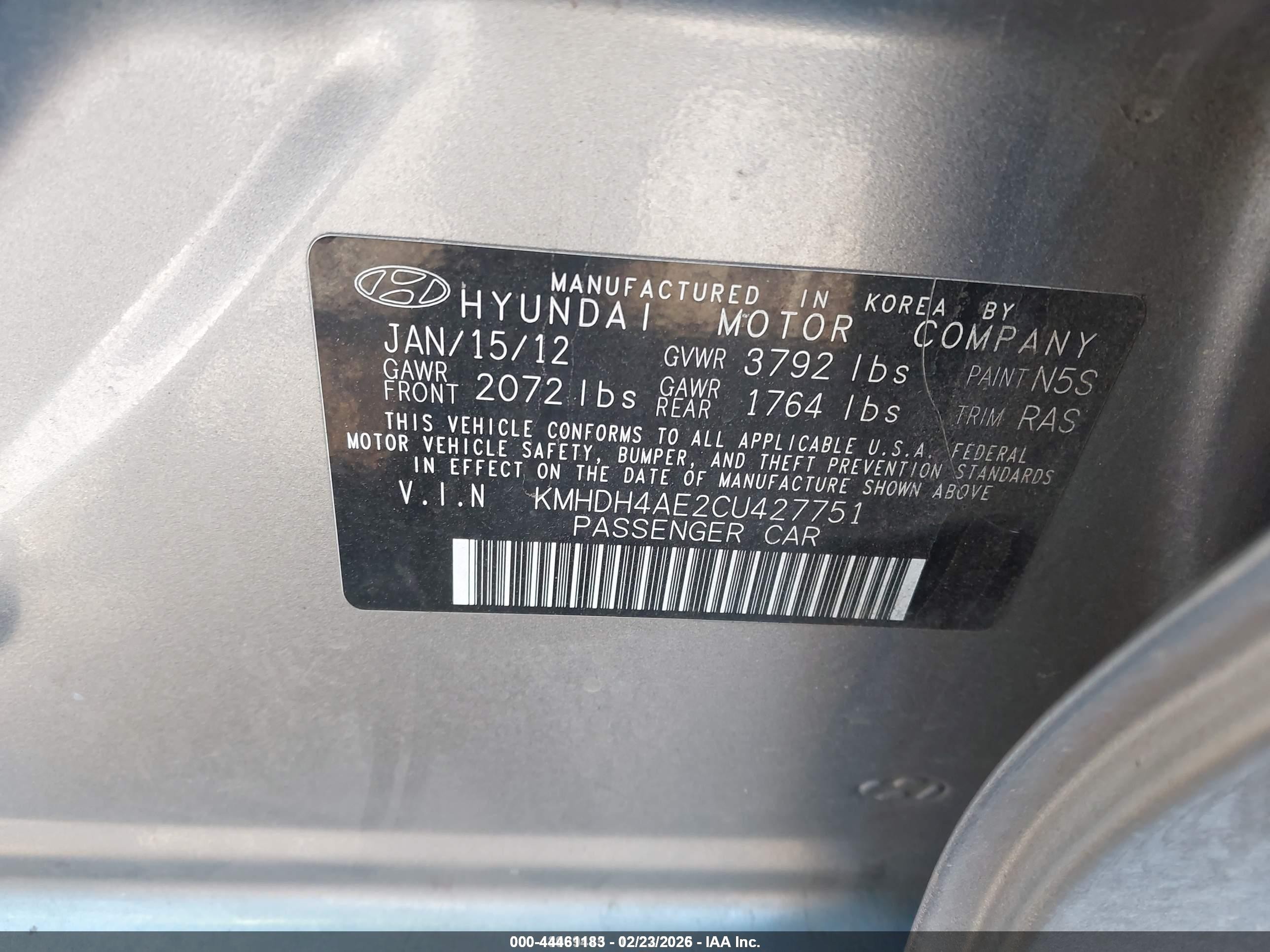 2012 Hyundai Elantra Gls (ulsan Plant) Silver vin: KMHDH4AE2CU427751