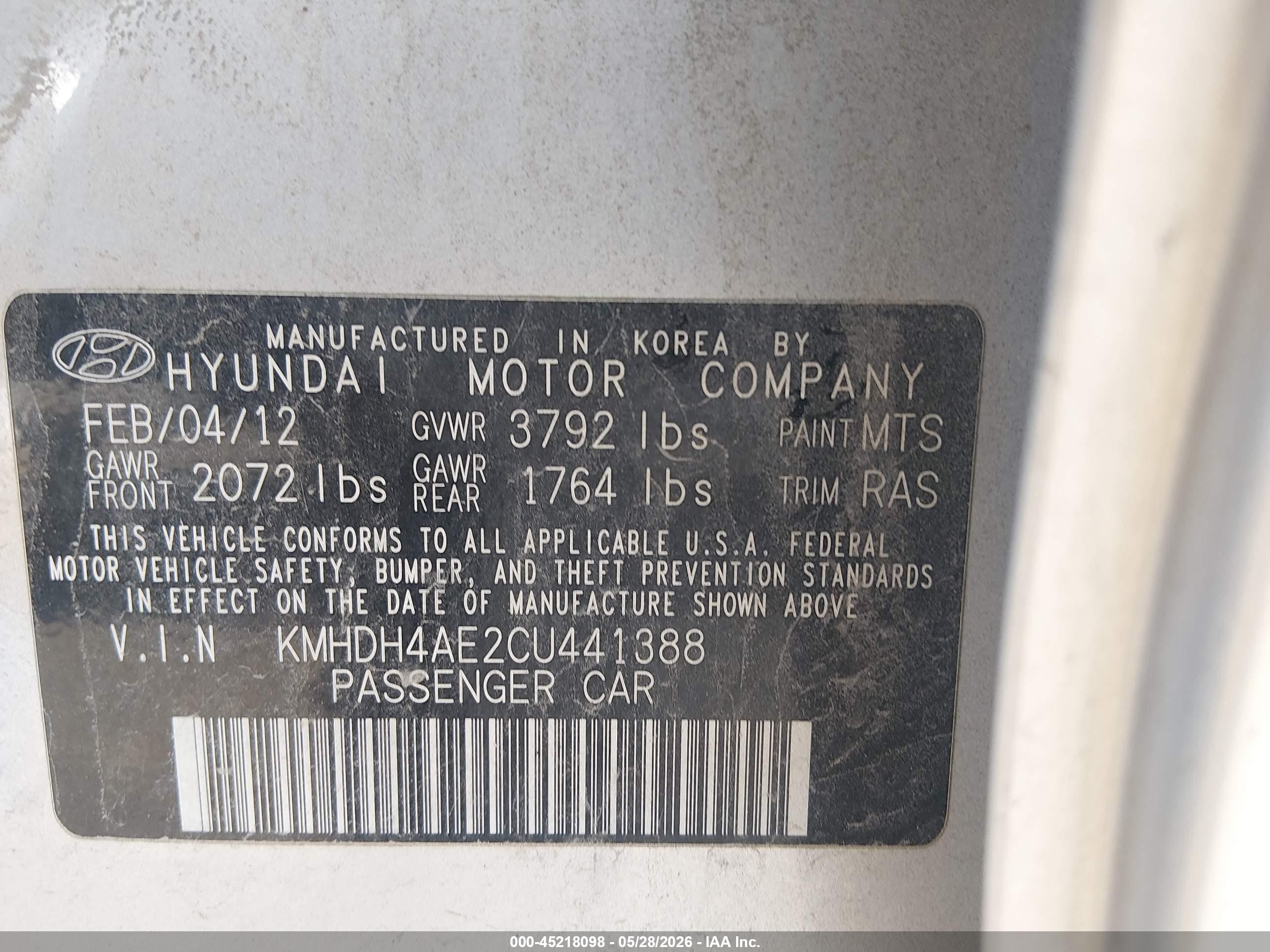 2012 Hyundai Elantra Gls (ulsan Plant) Silver vin: KMHDH4AE2CU441388