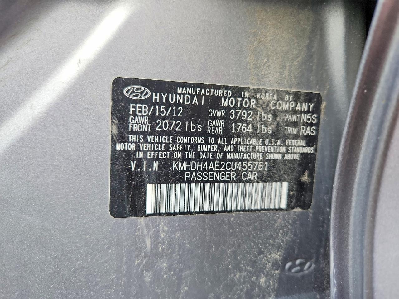 2012 Hyundai Elantra Gls Gray vin: KMHDH4AE2CU455761