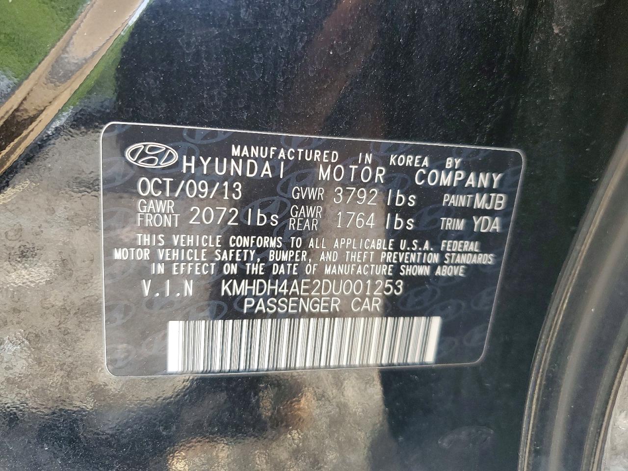 2013 Hyundai Elantra Limited Black vin: KMHDH4AE2DU001253