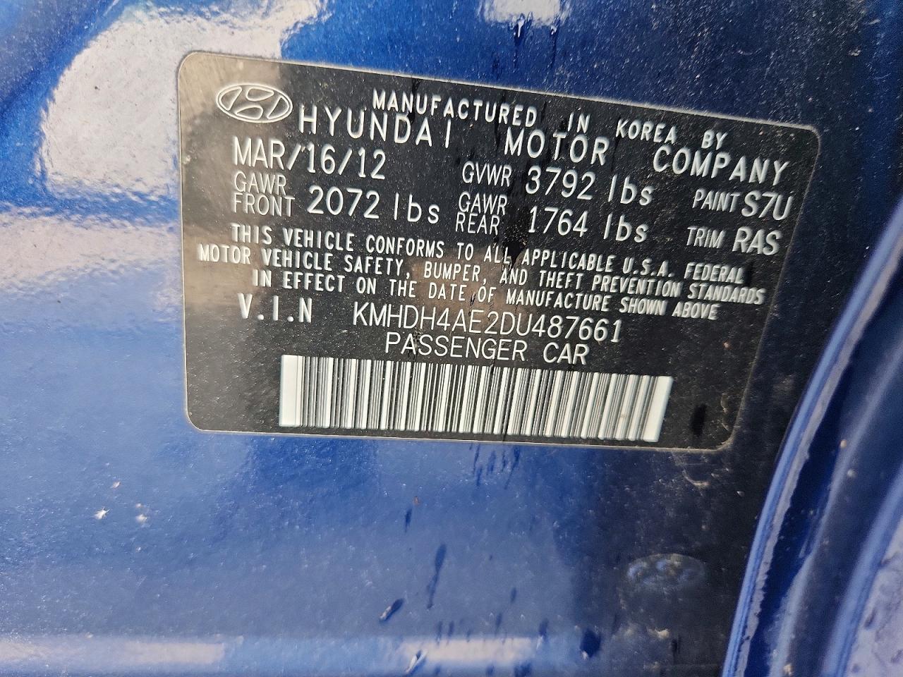 2013 Hyundai Elantra Gls Синий vin: KMHDH4AE2DU487661