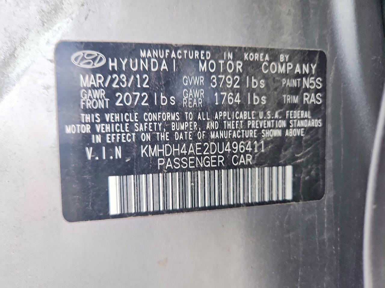 2013 Hyundai Elantra Gls Gray vin: KMHDH4AE2DU496411