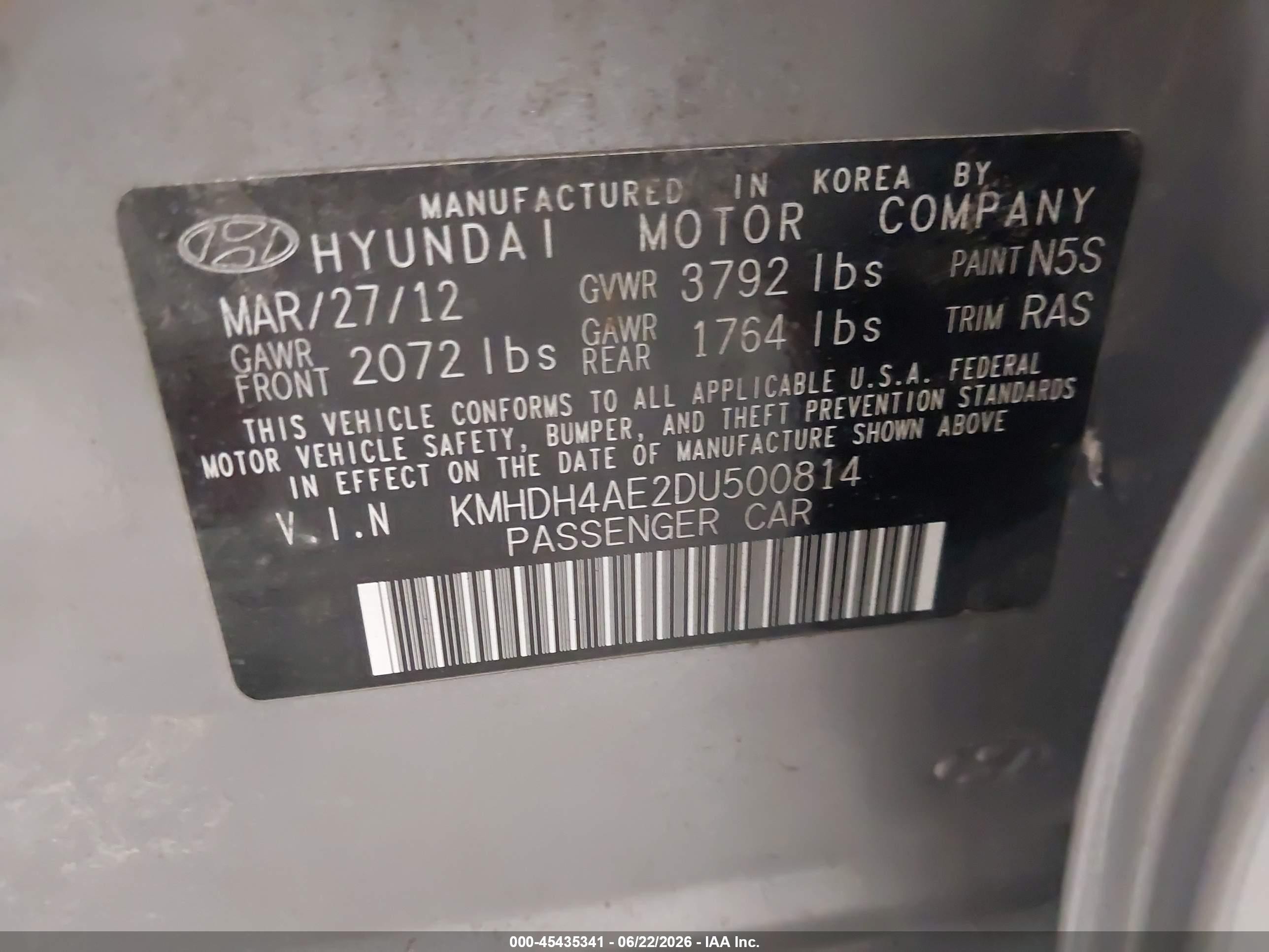 2013 Hyundai Elantra Gls Gray vin: KMHDH4AE2DU500814