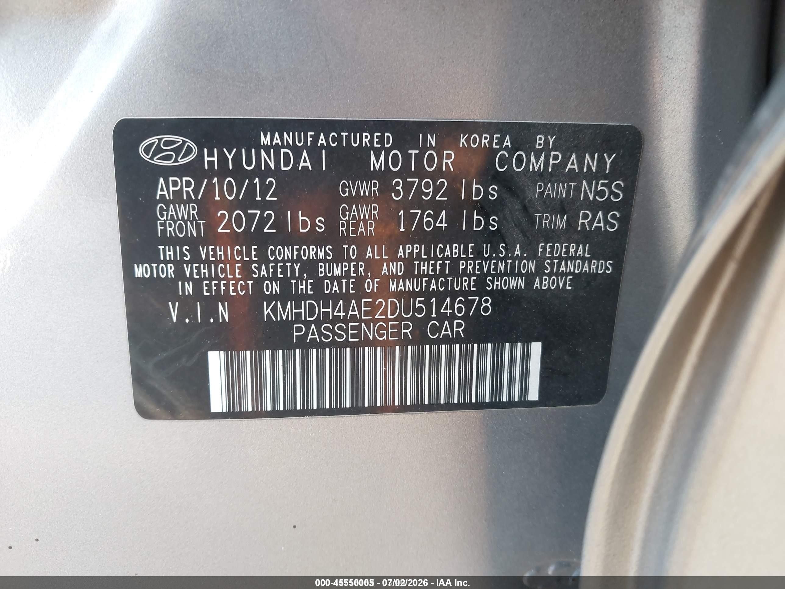 2013 Hyundai Elantra Gls/limited Gray vin: KMHDH4AE2DU514678