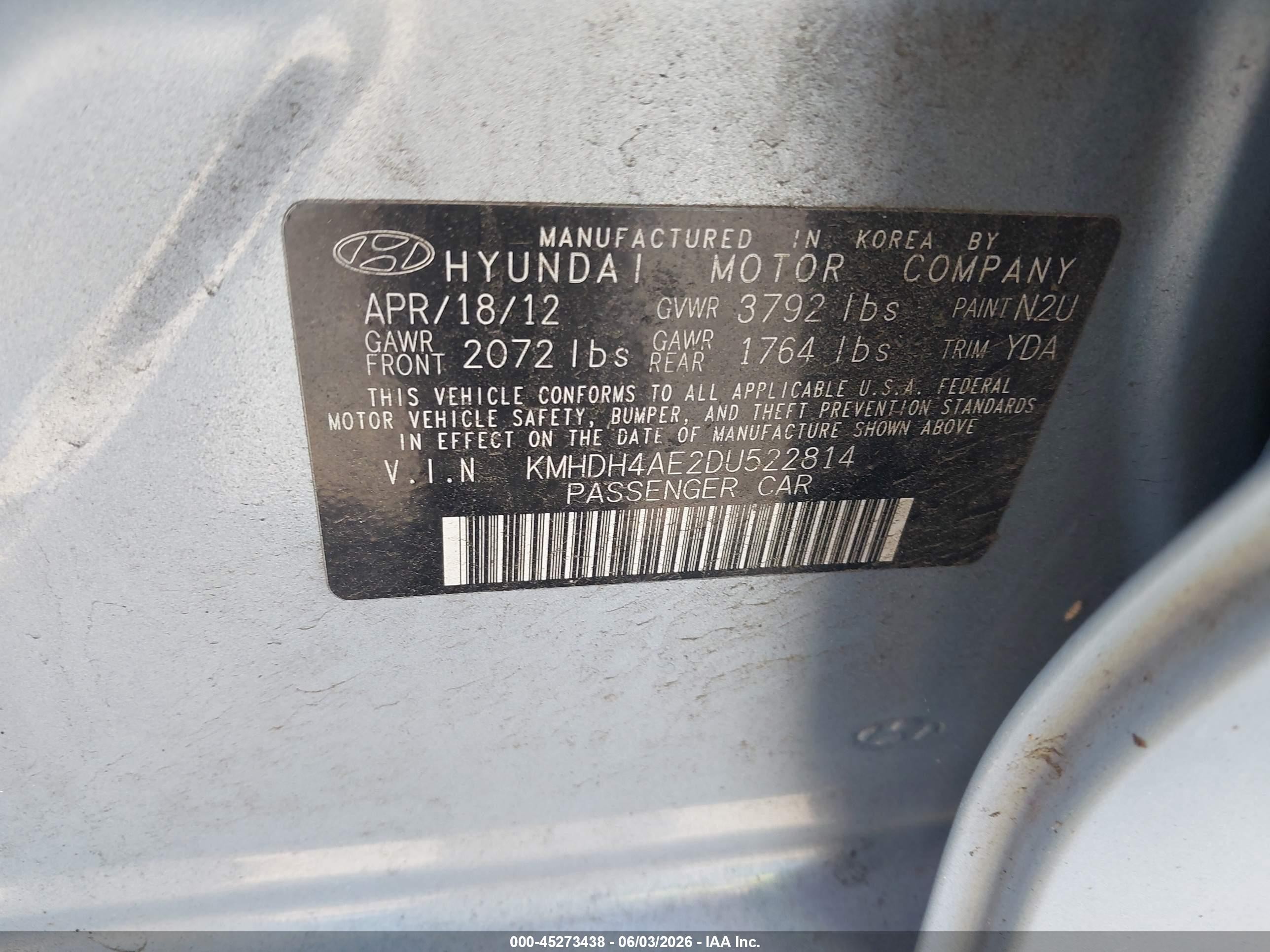 2013 Hyundai Elantra Limited Blue vin: KMHDH4AE2DU522814