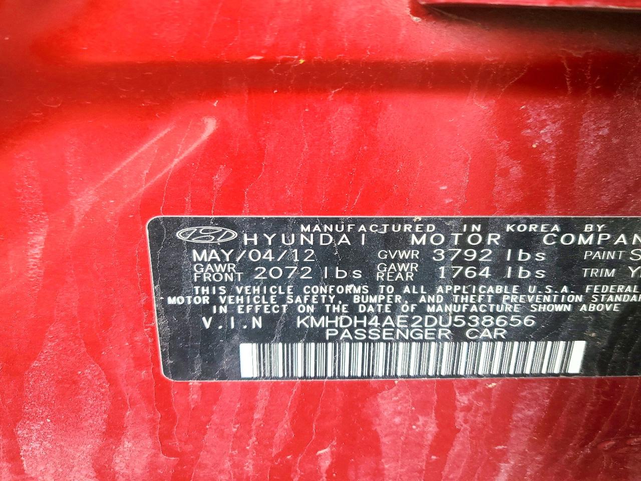 2013 Hyundai Elantra Gls Burgundy vin: KMHDH4AE2DU538656