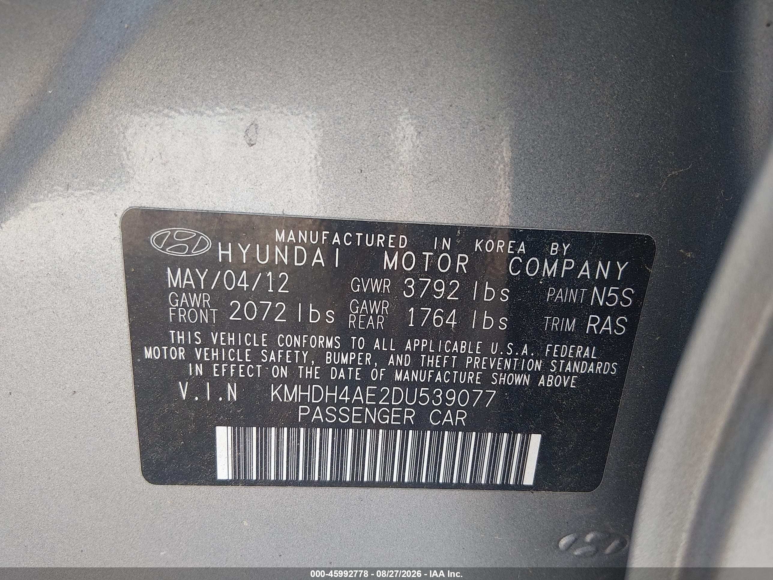 2013 Hyundai Elantra Gls Gray vin: KMHDH4AE2DU539077