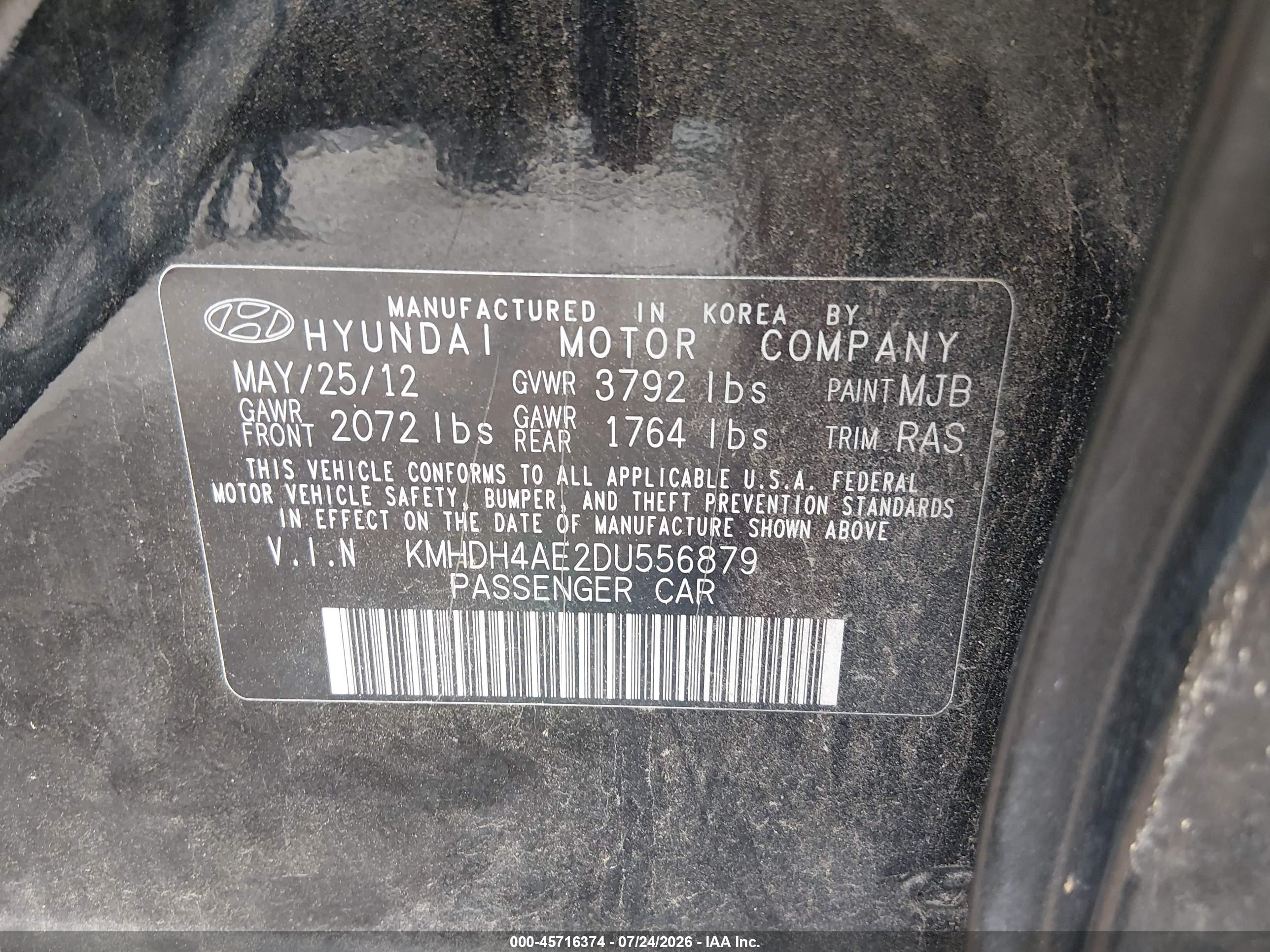 2013 Hyundai Elantra Gls Black vin: KMHDH4AE2DU556879