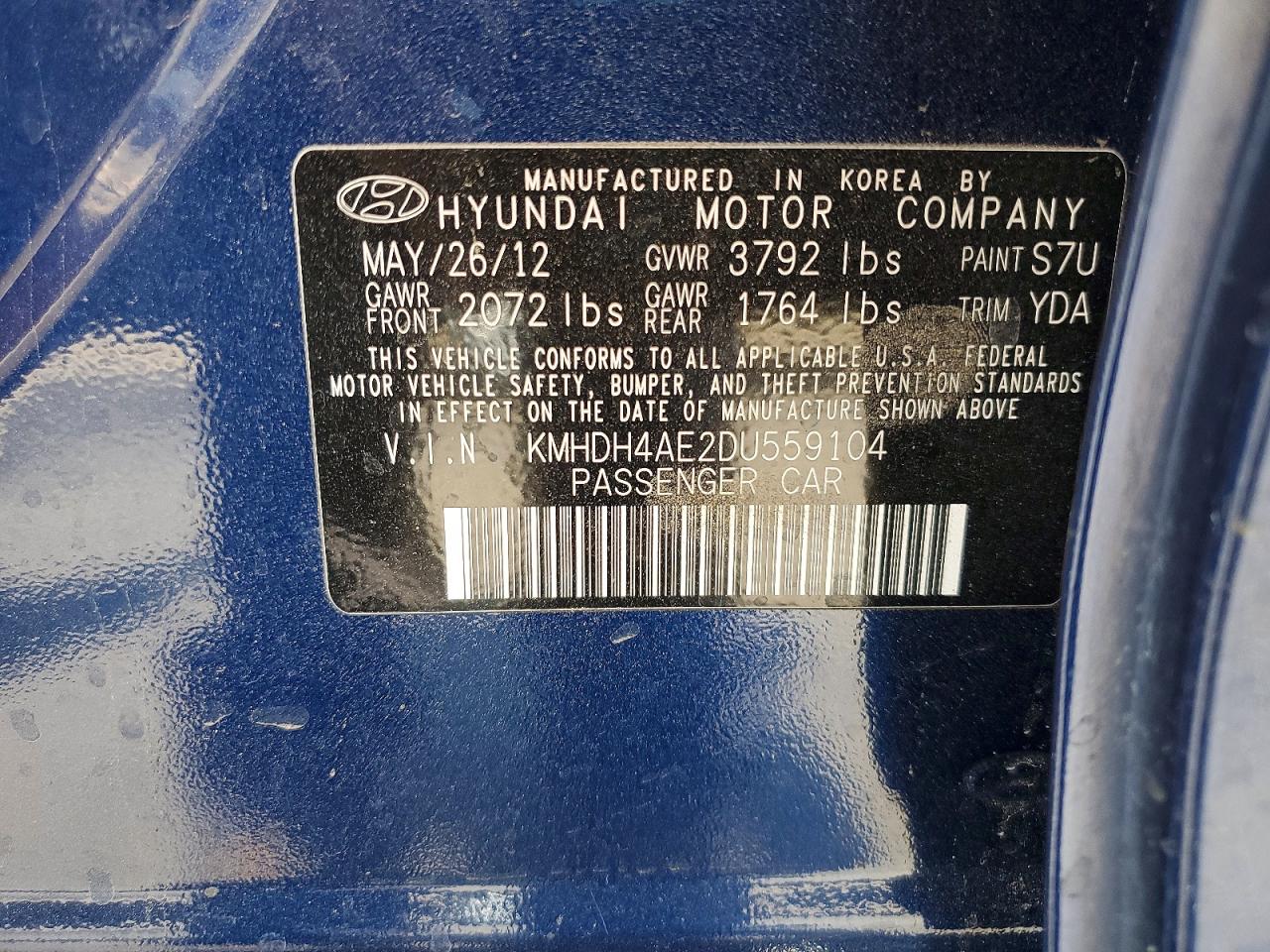 2013 Hyundai Elantra Gls Blue vin: KMHDH4AE2DU559104
