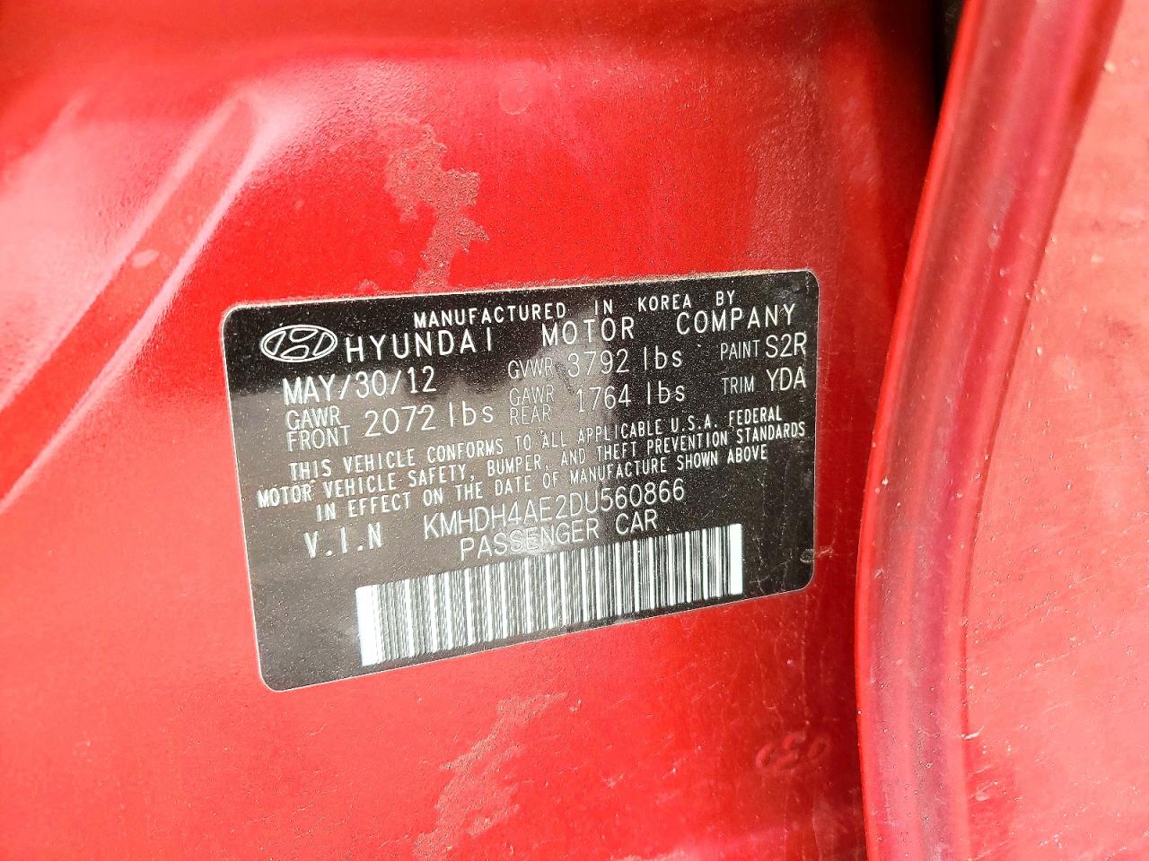 2013 Hyundai Elantra Gls Red vin: KMHDH4AE2DU560866