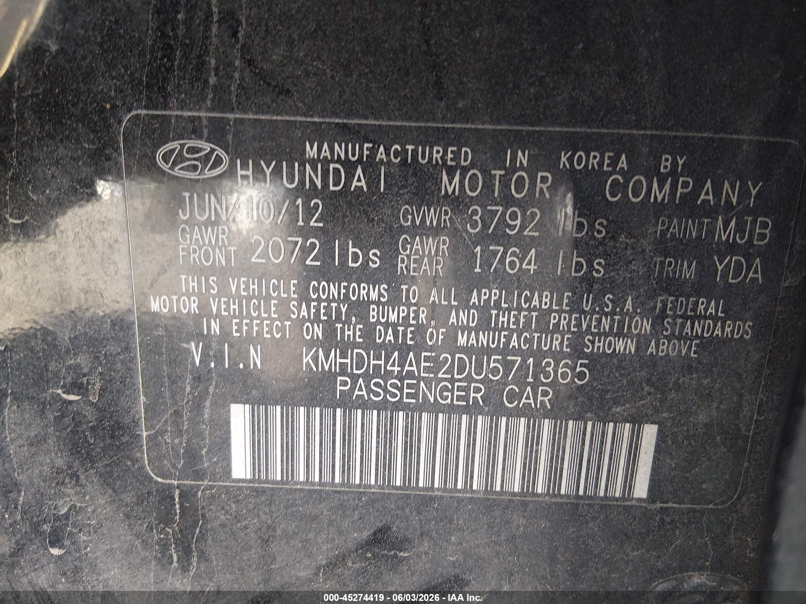 2013 Hyundai Elantra Gls Black vin: KMHDH4AE2DU571365