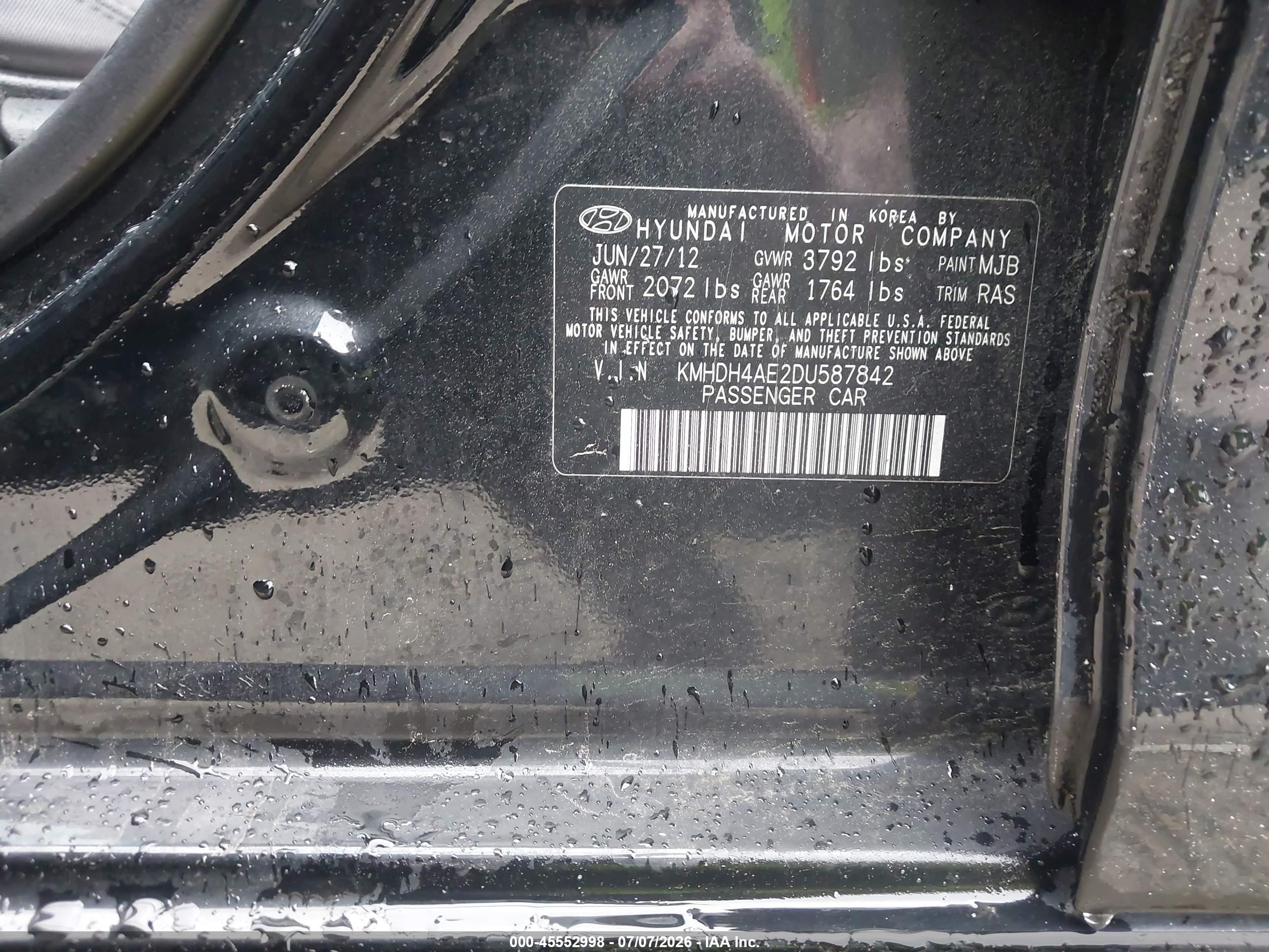 2013 Hyundai Elantra Gls Black vin: KMHDH4AE2DU587842
