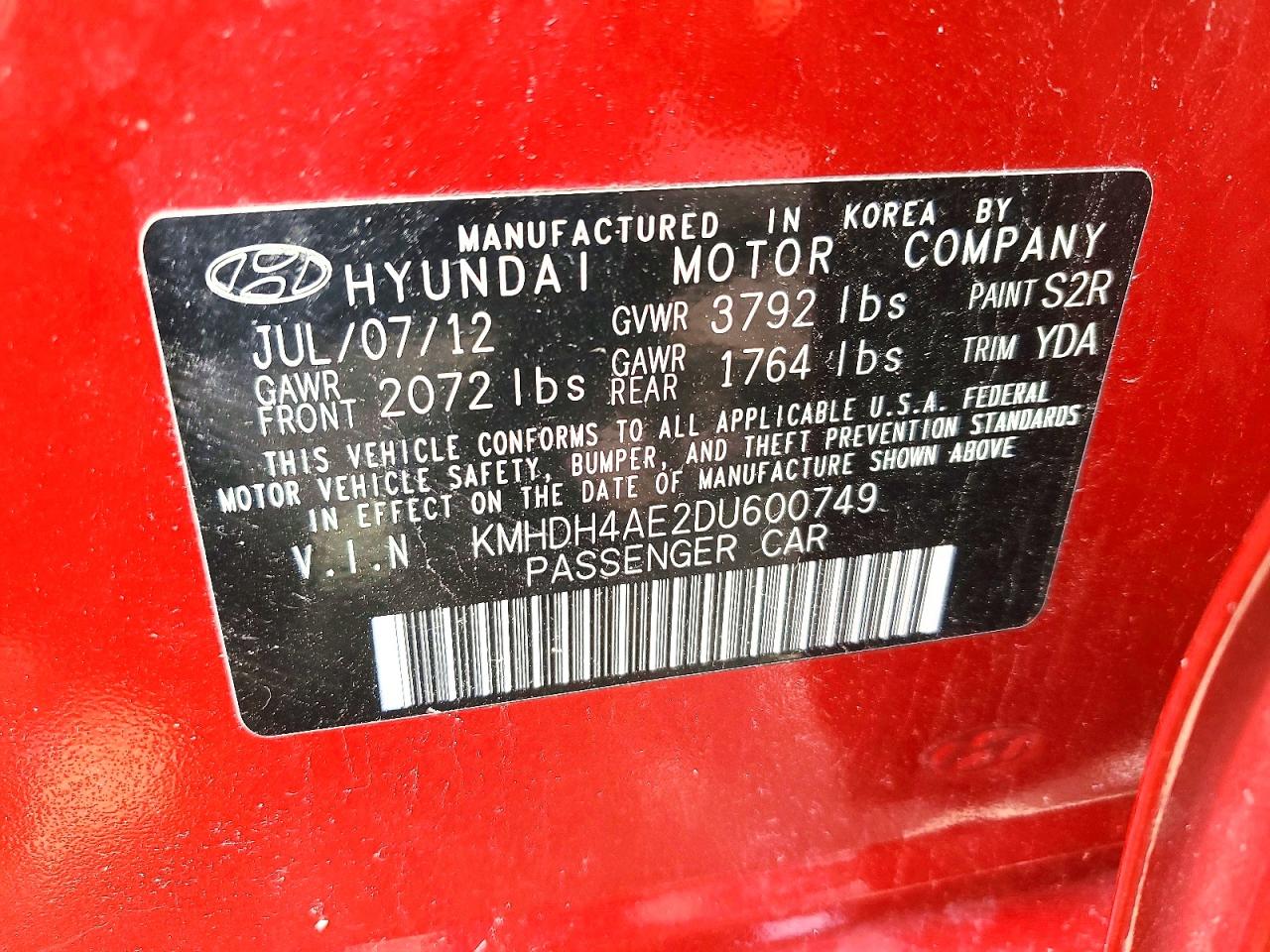 2013 Hyundai Elantra Gls Red vin: KMHDH4AE2DU600749