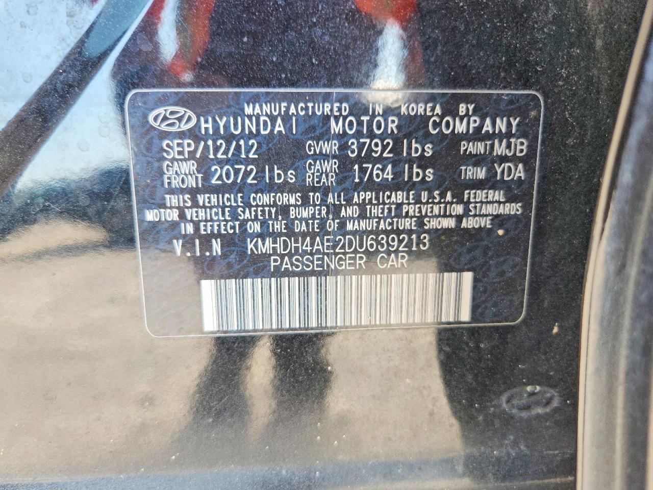 2013 Hyundai Elantra Gls Black vin: KMHDH4AE2DU639213