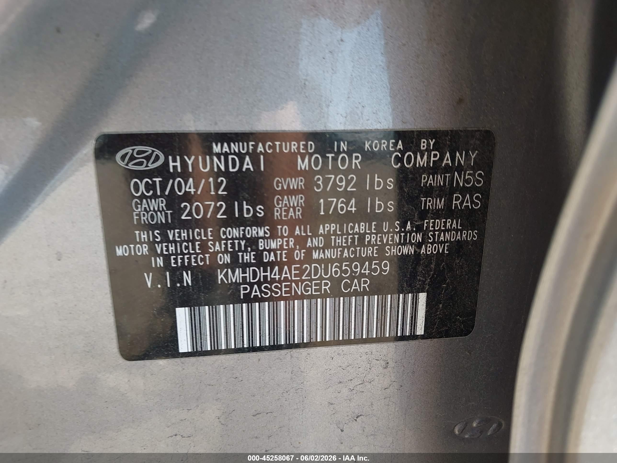2013 Hyundai Elantra Gls Серый vin: KMHDH4AE2DU659459