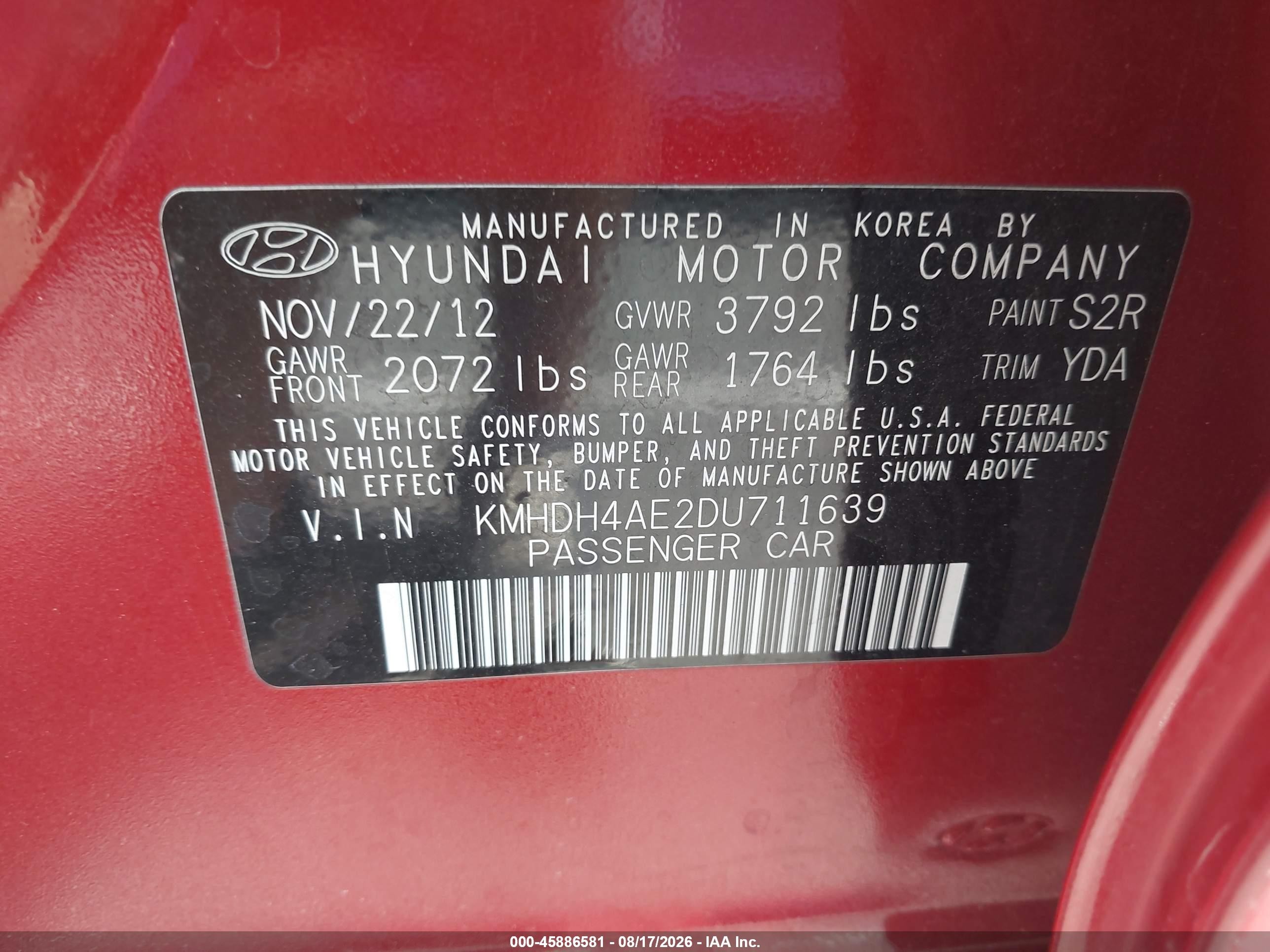 2013 Hyundai Elantra Gls Red vin: KMHDH4AE2DU711639