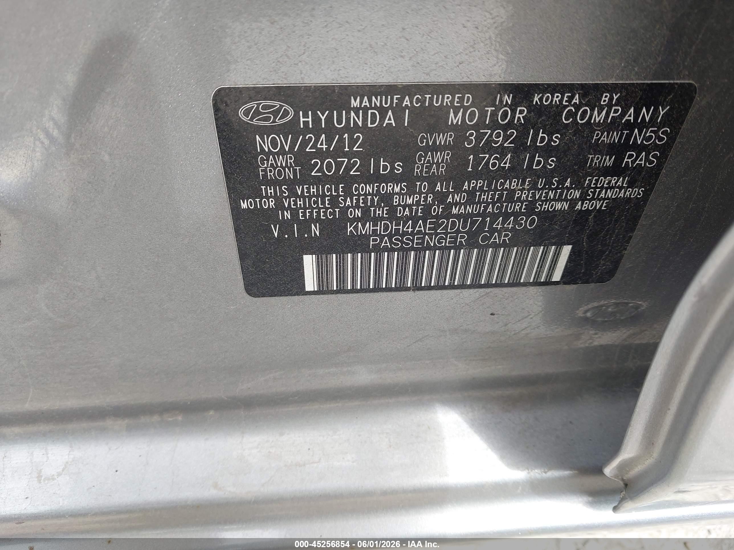 2013 Hyundai Elantra Gls Gray vin: KMHDH4AE2DU714430
